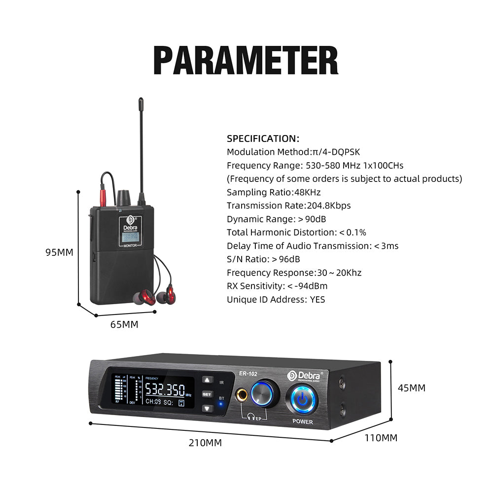 Debra ER-102 Singal Channel UHF In Ear Monitor Wireless System