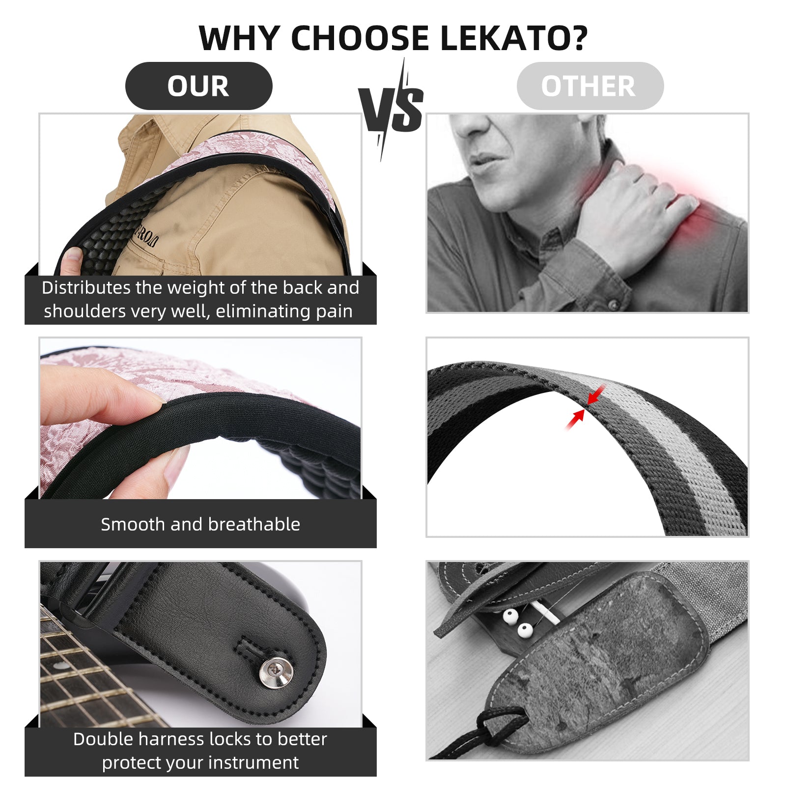 LEKATO LGS-1 3.5 Inch 3D Sponge Guitar Straps