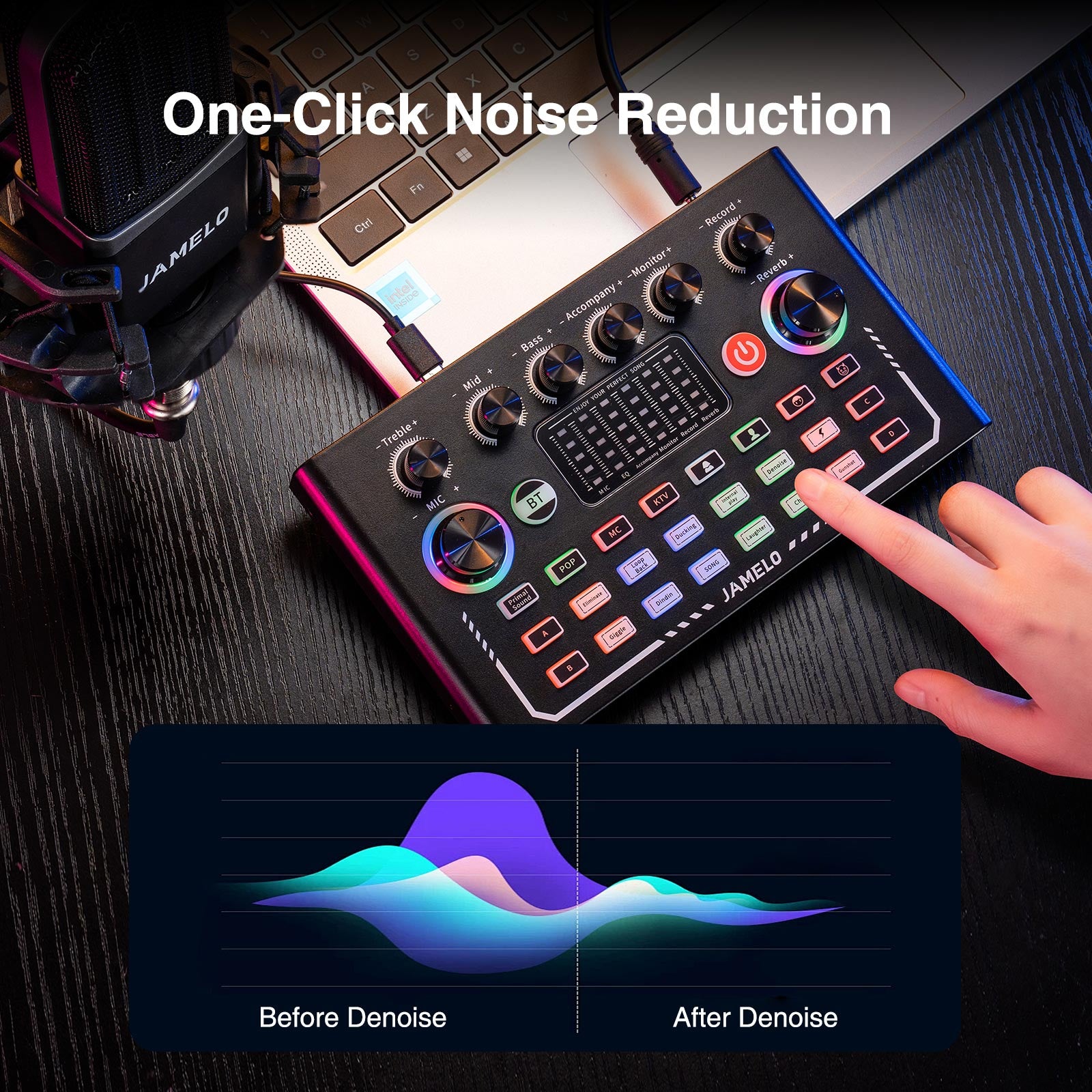 JAMELO Podcast Equipment Bundle F009 Audio Mixer Sound Card MC-88 Studio Equipment Kit - LEKATO - Buy Musical Instruments, Pedals, Wireless, Drum, Pro Audio & More