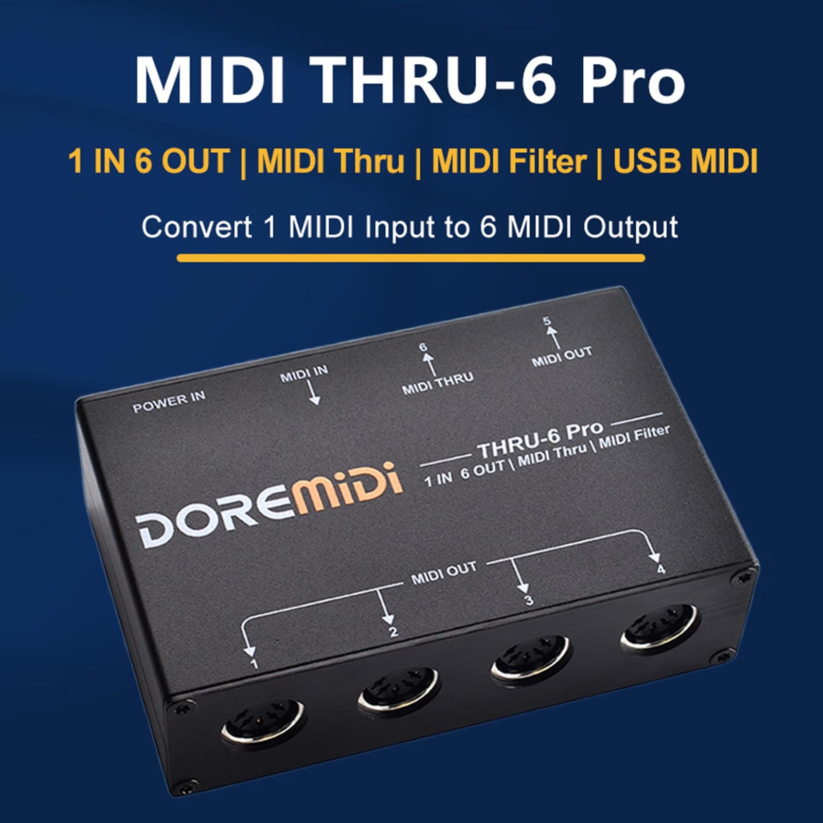 DOREMiDi MIDI THRU-6 Pro Box 1-In 6-Out Controller 6 Kanäle Spliter