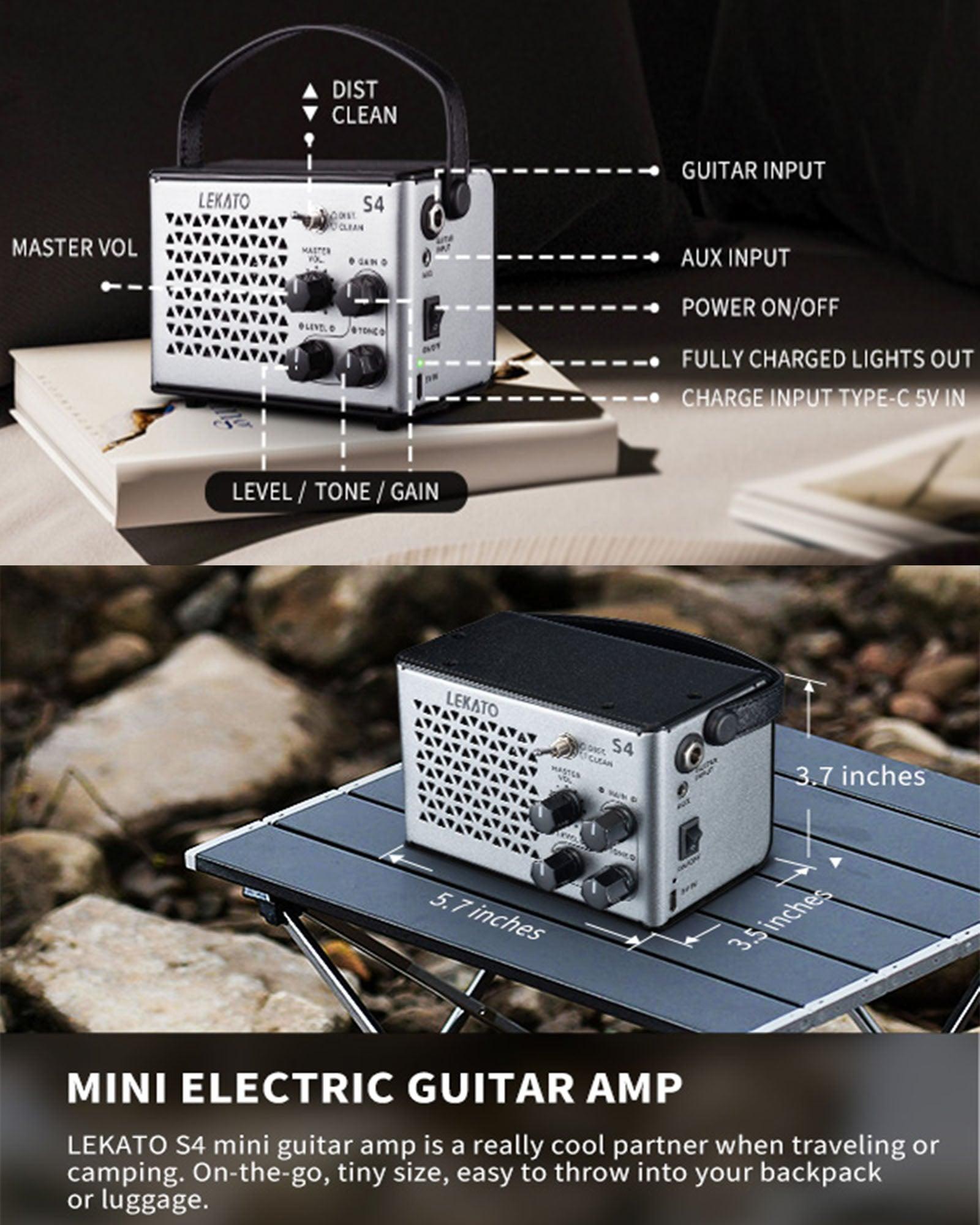 LEKATO S4 Electric Guitar Amp 10W Clean Distortion Gain Control Amp