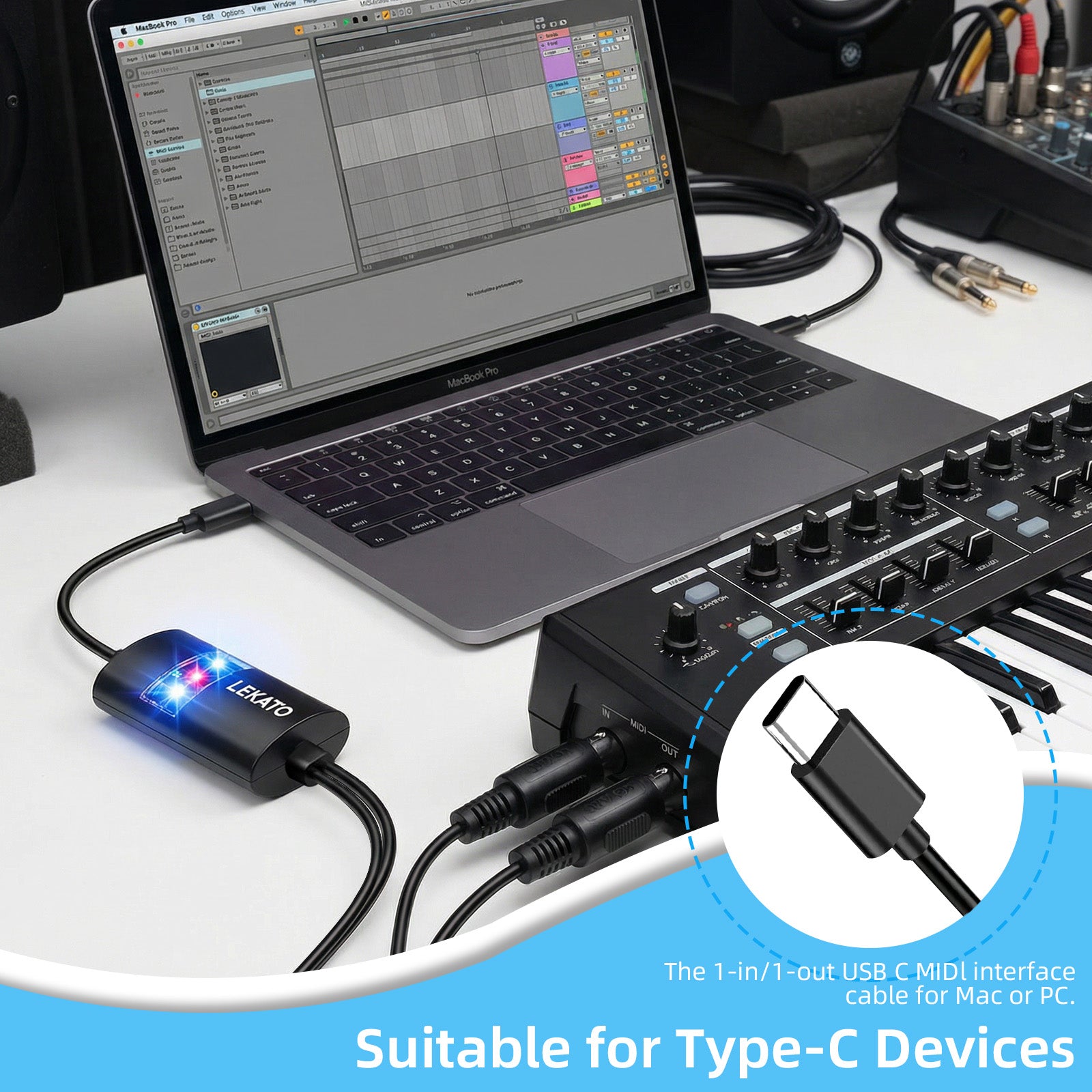 LEKATO UM-19 MIDI to Type-C MIDI Interface 6.5Ft