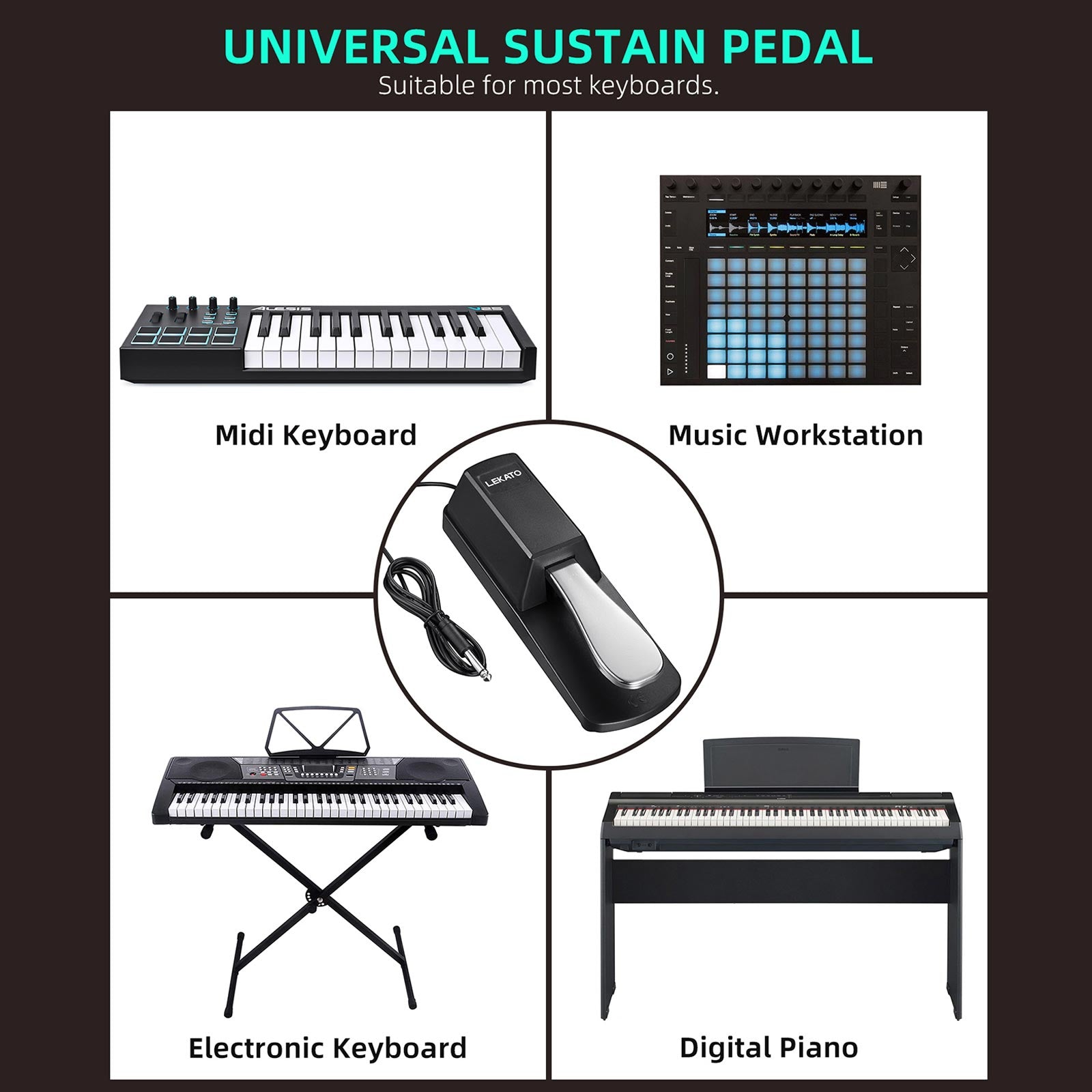 LEKATO DP-10 Sustain Pedal for Keyboards Midi Digital Pianos