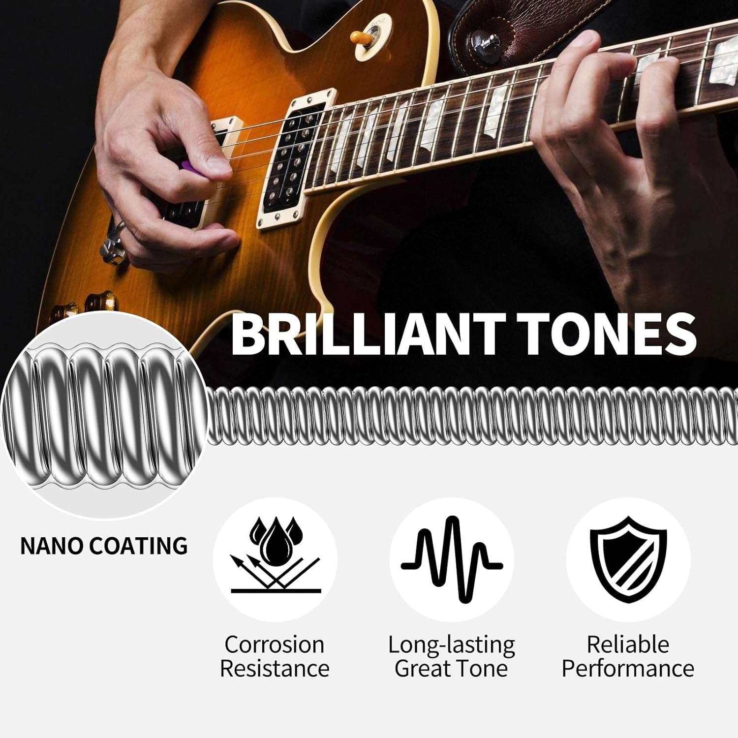 LEKATO ES-11 Electric Guitar Strings Nickel Plated Steel Coated 5/10 Set of 6 Hex Steel String(11-52)