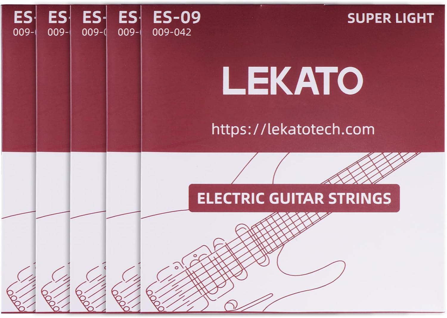 LEKATO ES-09 Electric Guitar Strings Nickel Plated Steel Coated 5/10 Set of 6 Hex Steel String(09-42)