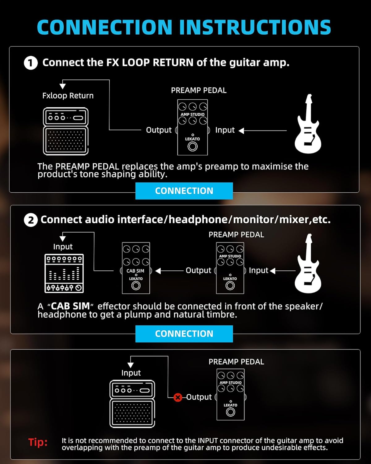 LEKATO EP-01 Amp Simulator Gitarreneffektpedal 
