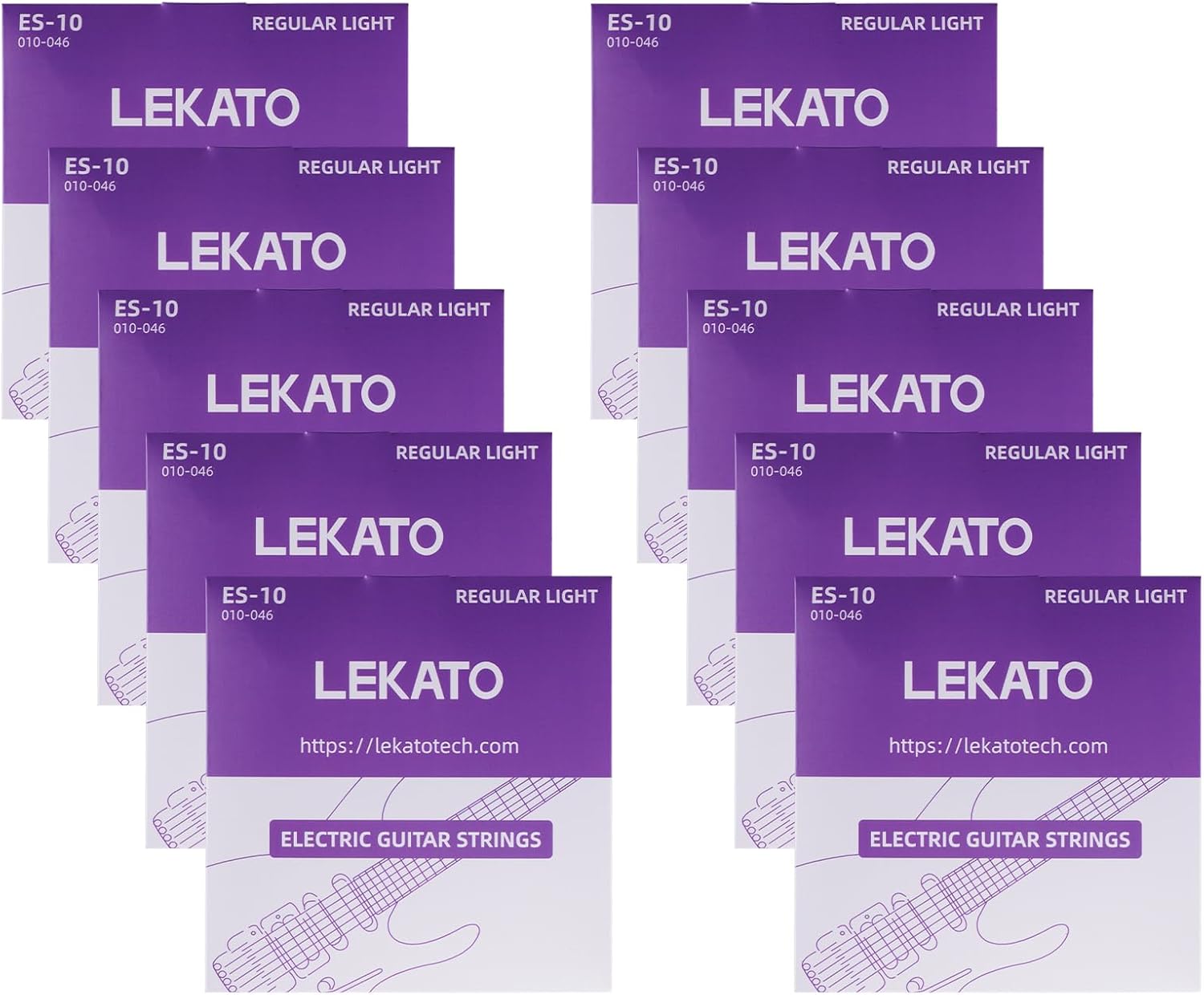 LEKATO ES-10 Electric Guitar Strings Nickel Plated Steel Coated 5/10 Set of 6 Hex Steel String(10-46)