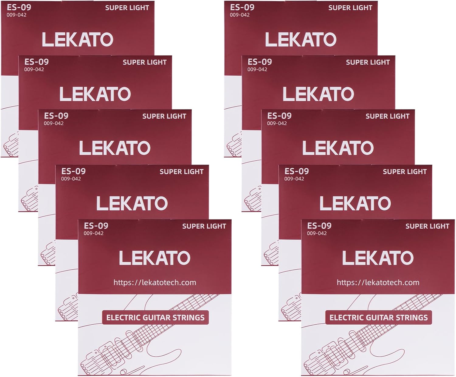 LEKATO ES-09 Electric Guitar Strings Nickel Plated Steel Coated 5/10 Set of 6 Hex Steel String(09-42)