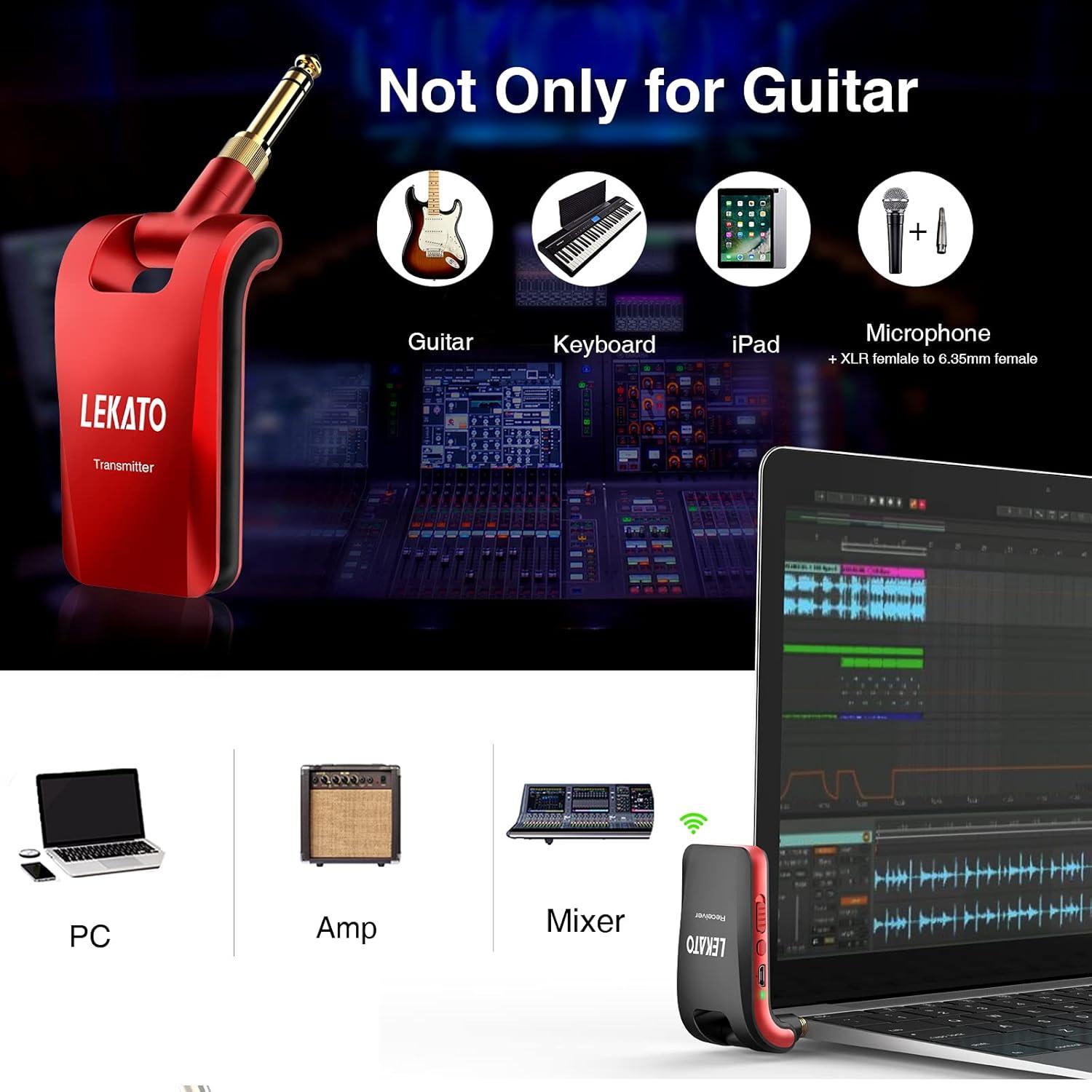 LEKATO WS-60 2,4G Kabelloses Gitarrensystem Schwarz &amp; Rot Kit Sender Empfänger