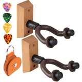 2 pc Classic Wood ABS Guitar Hanger Hooker with Pick Bag and 4 Picks