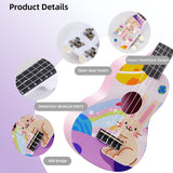 LEKATO 21 Inch Animal Cartoon Painting Ukulele Composite Carbon Fiber Travel Set