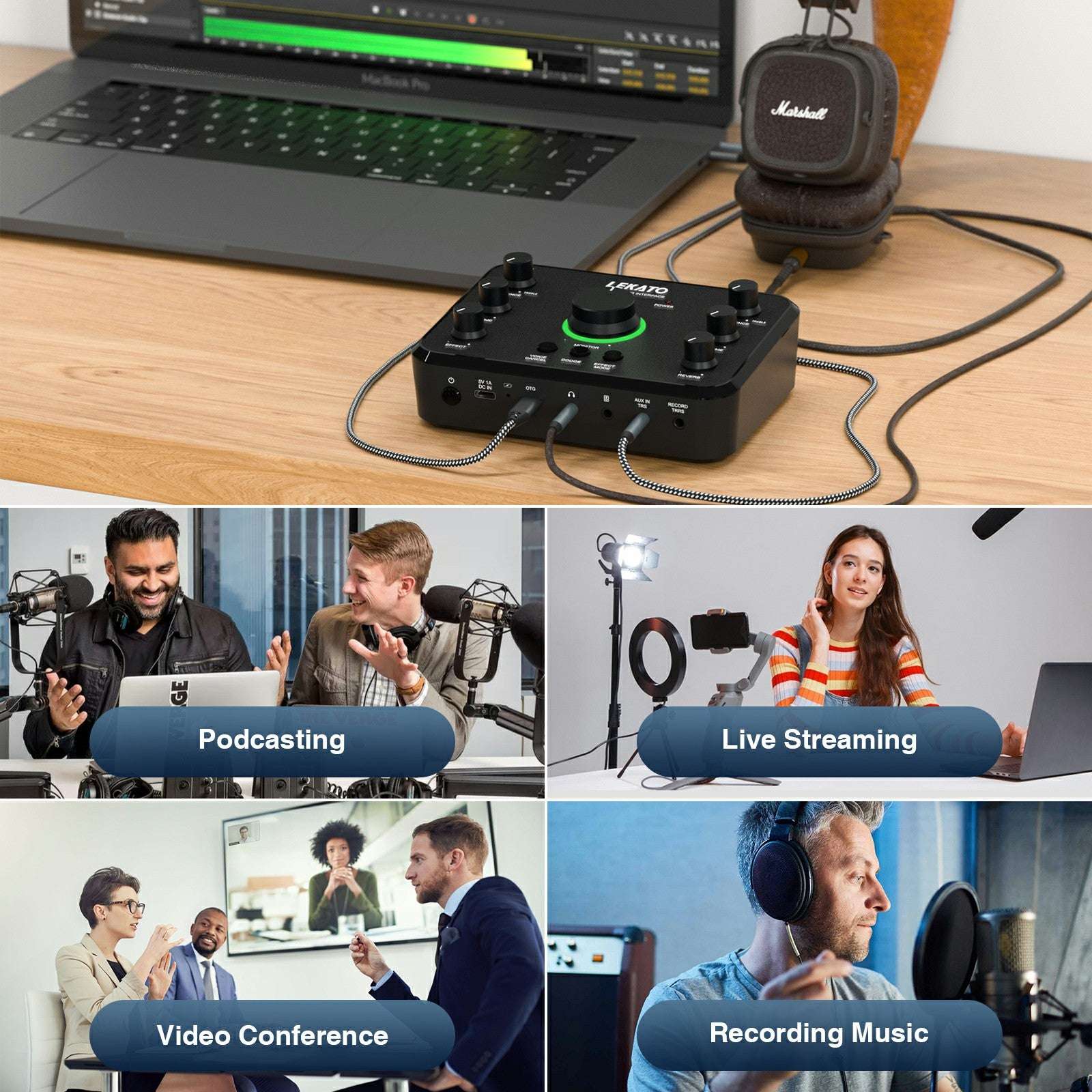 Lekato LP-1 Recording Streaming Podcast USB Audio Interface