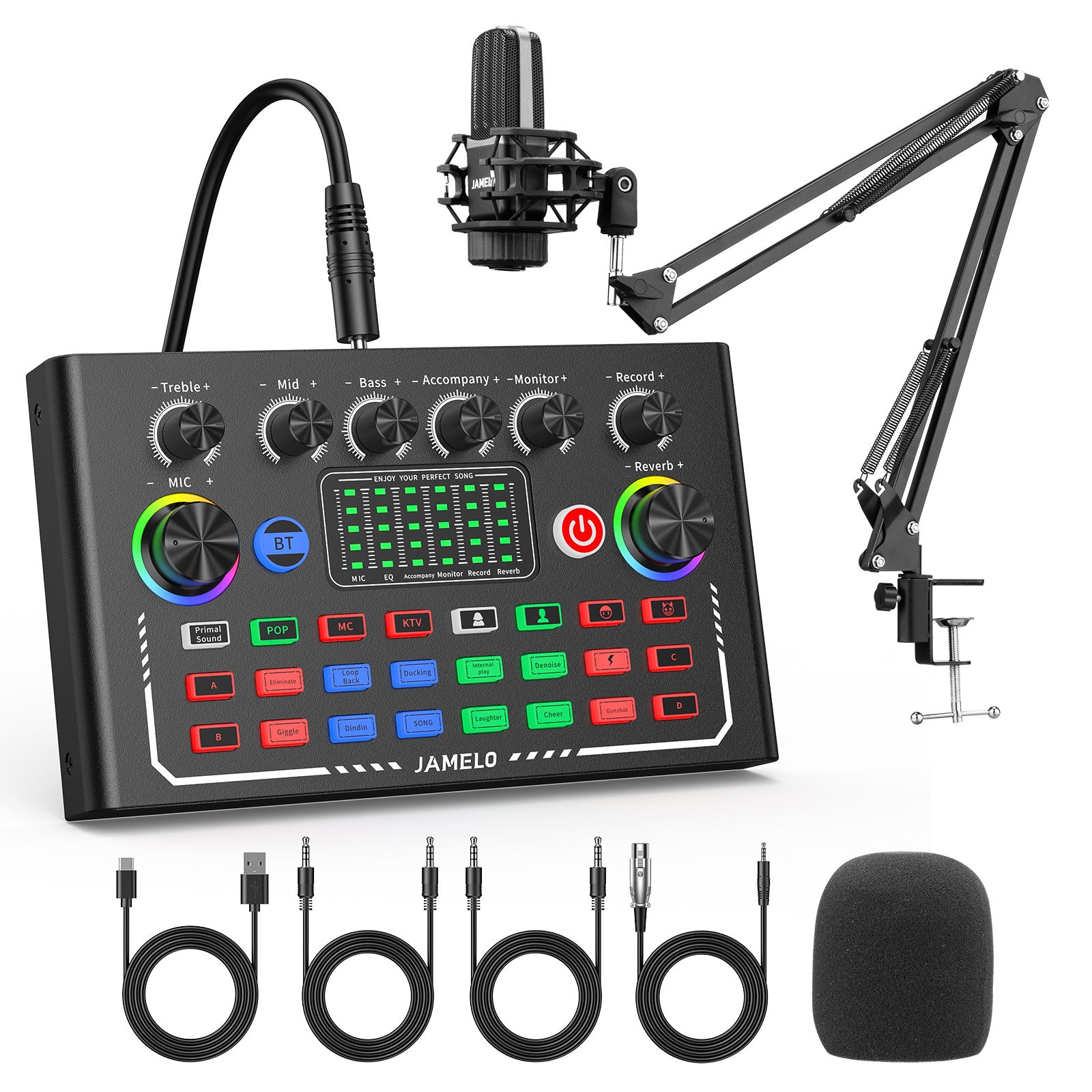 JAMELO Podcast Equipment Bundle F009 Audio Mixer Sound Card MC-88 Studio Equipment Kit - LEKATO - Buy Musical Instruments, Pedals, Wireless, Drum, Pro Audio & More