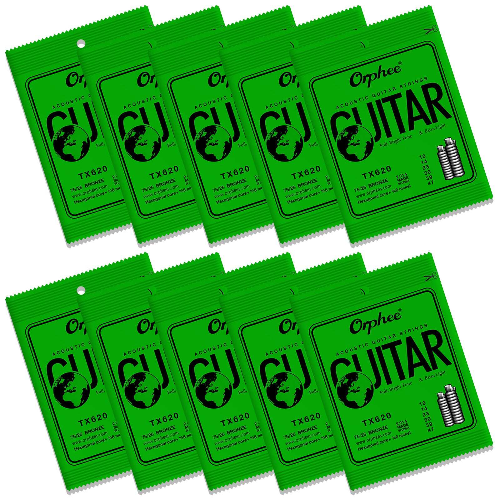 Orphee TX620 Guitar Strings Acoustic Guitar Strings 6 Strings Set Light 10-47 10 Pack