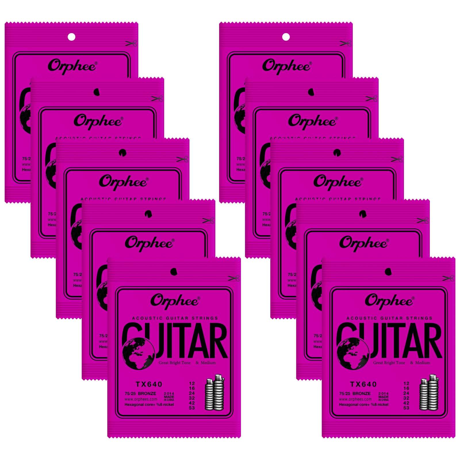 Orphee TX640 Guitar Strings 6 Strings Set Acoustic Guitar Strings Light 12-53 10 Pack
