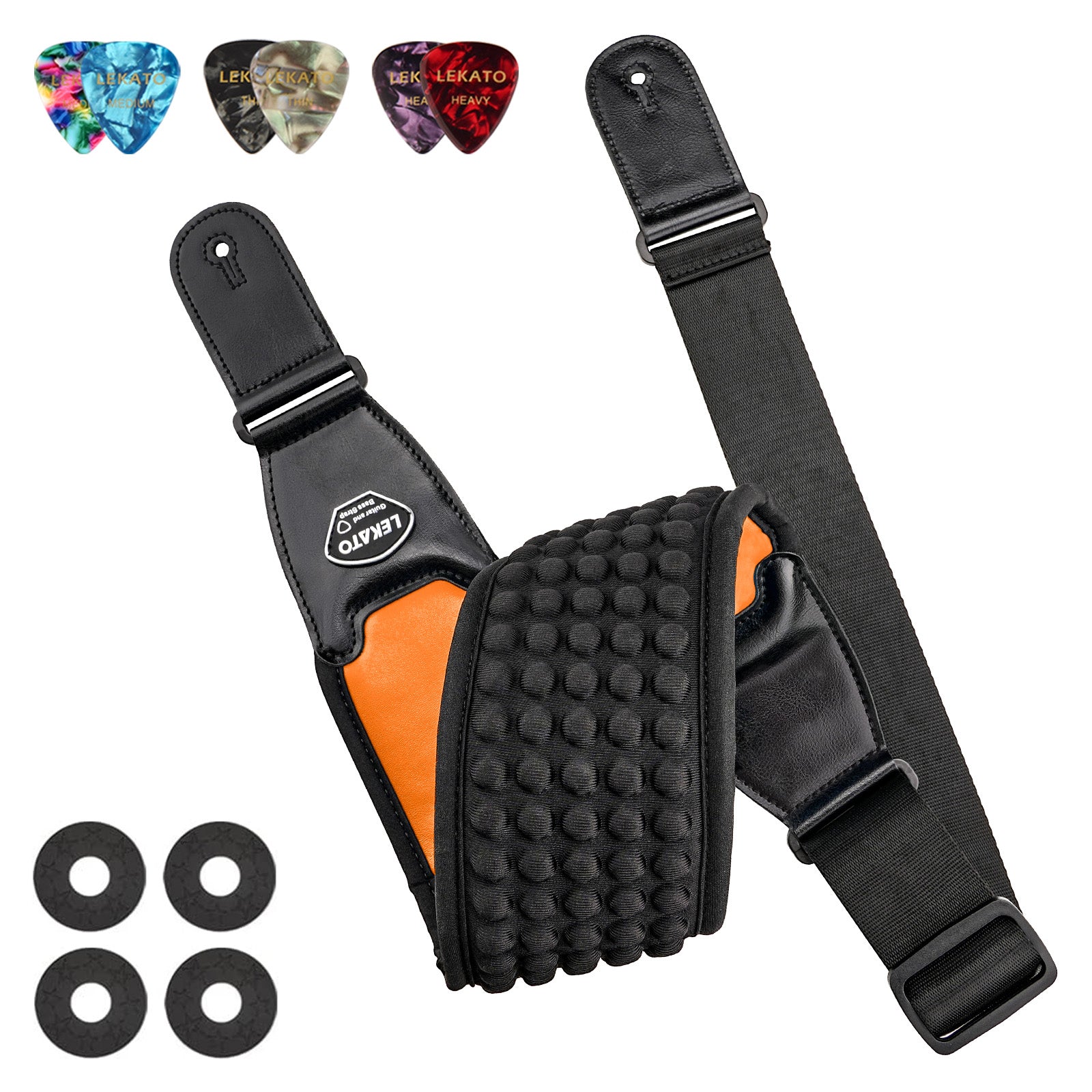 LEKATO LGS-1 3.5 Inches 5 Rows 3D Sponge Filling Guitar Strap Set w/ 6 Picks - LEKATO - Buy Musical Instruments, Pedals, Wireless, Drum, Pro Audio & More