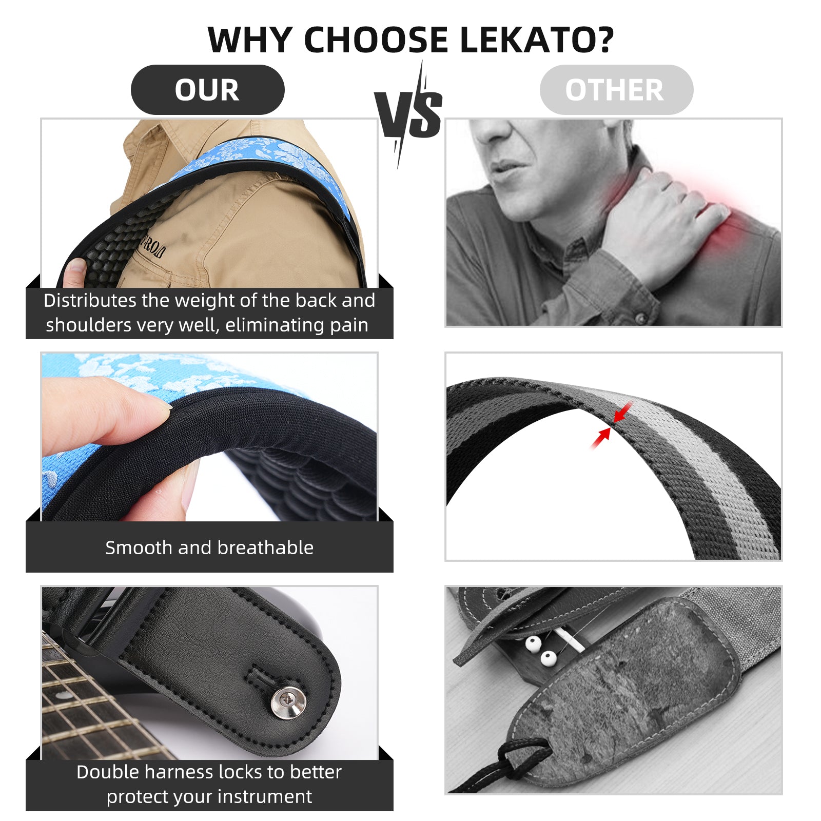 LEKATO LGS-1 3.5 Inch 3D Sponge Guitar Straps