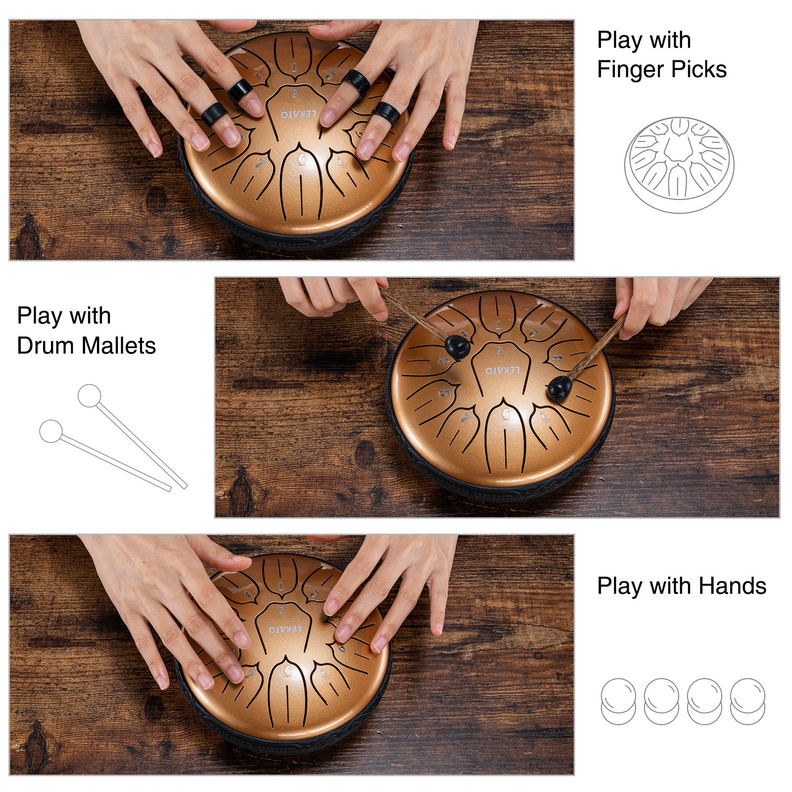 LEKATO 6" Tongue Drum 11 Notes D Tune Percussion Zen Meditation Yoga Gift - LEKATO - Buy Musical Instruments, Pedals, Wireless, Drum, Pro Audio & More