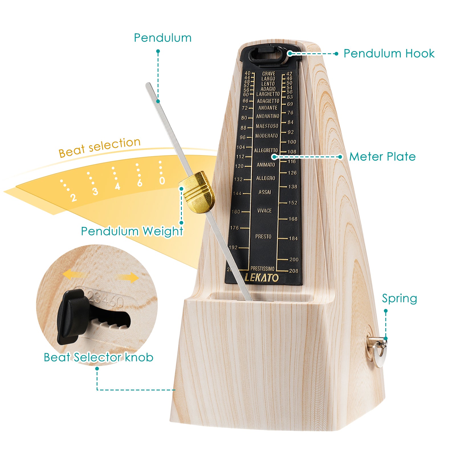 LEKATO L-350 Mechanisches Metronom Track Beat Tempo 
