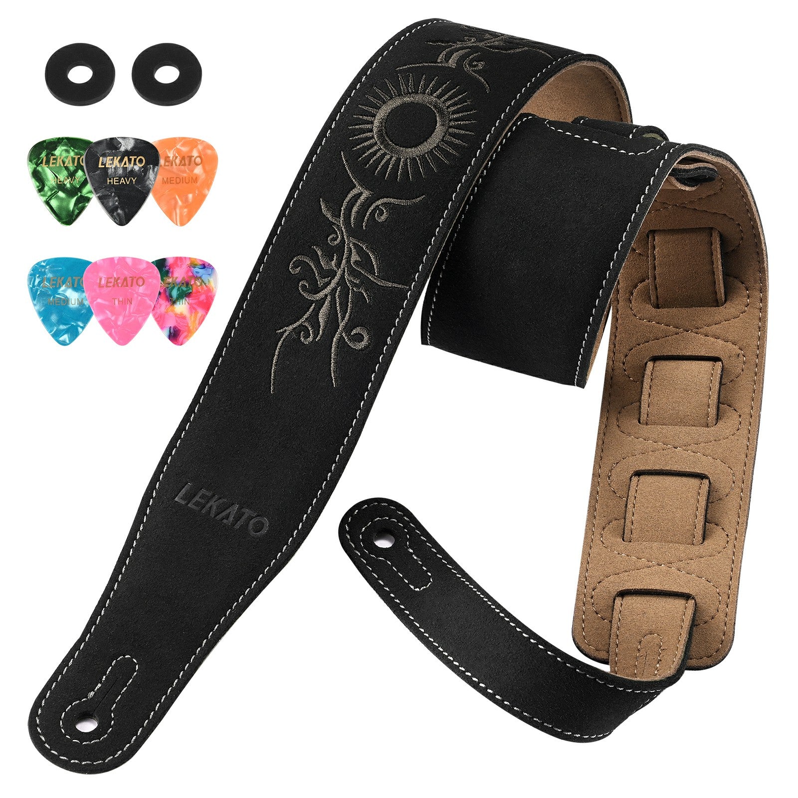 LEKATO LGS-10 Gitarrengurt-Set aus Wildleder und Samt 