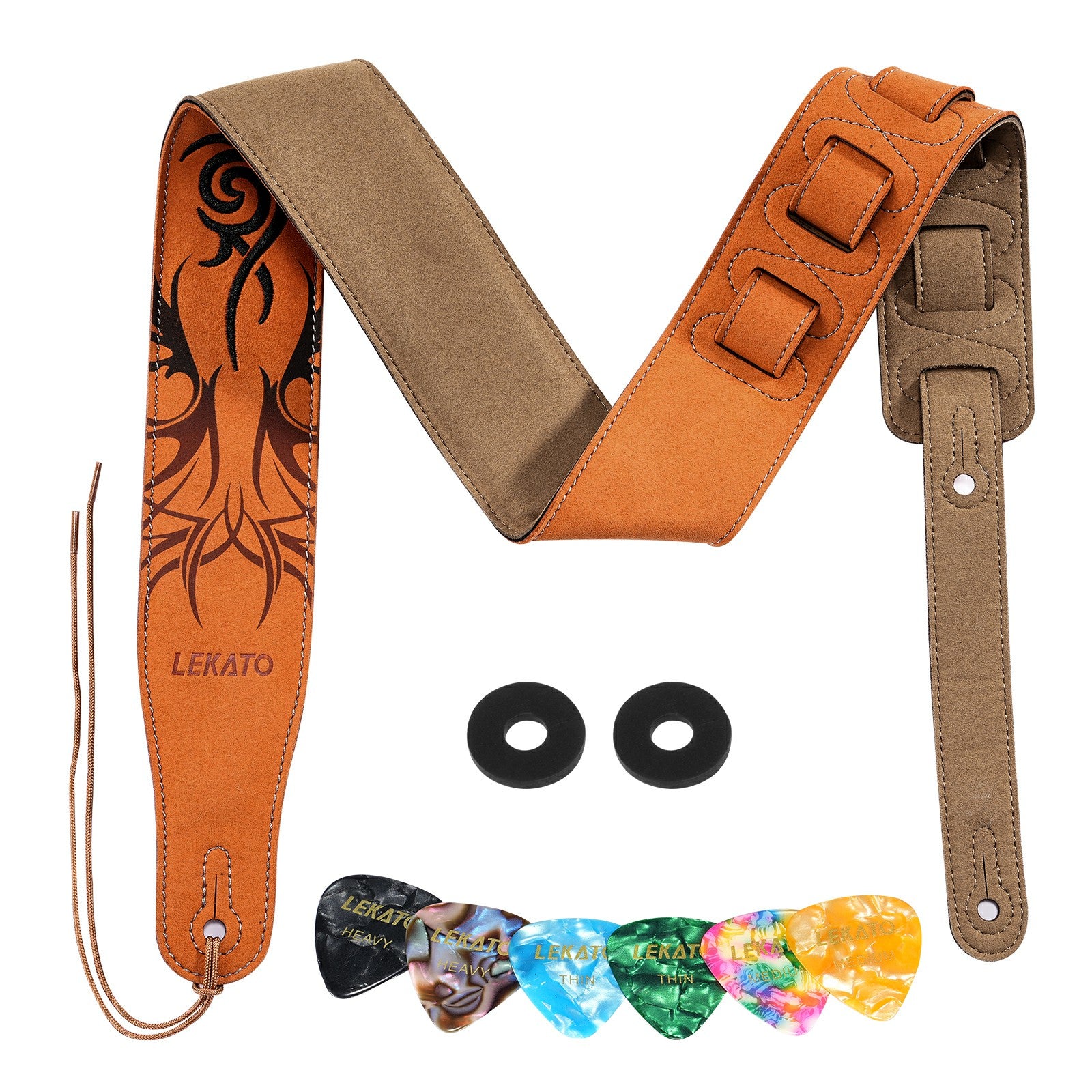 LEKATO LGS-10 Gitarrengurt-Set aus Wildleder und Samt 