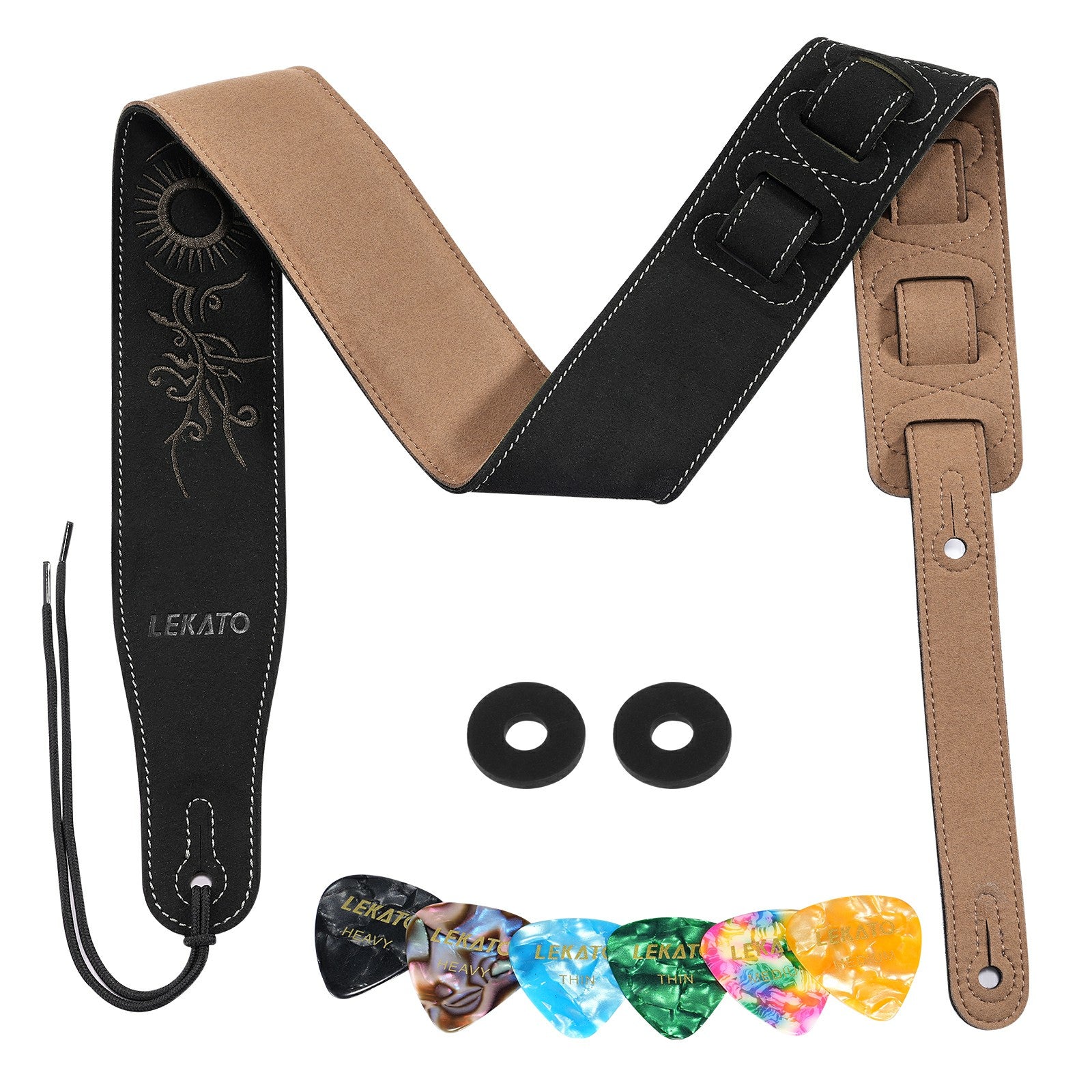 LEKATO LGS-10 Gitarrengurt-Set aus Wildleder und Samt 