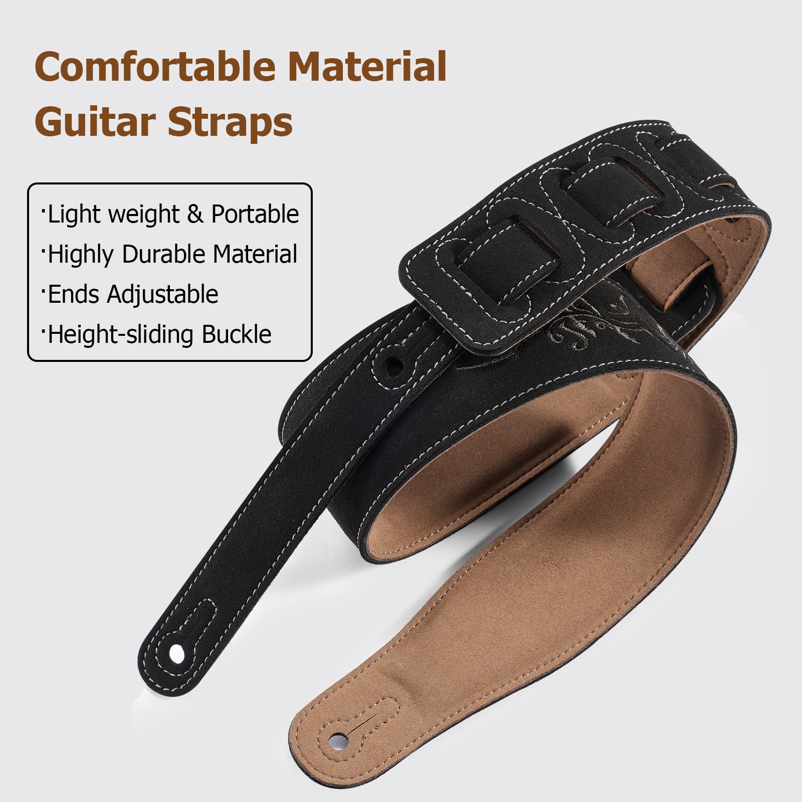 LEKATO LGS-10 Gitarrengurt-Set aus Wildleder und Samt 