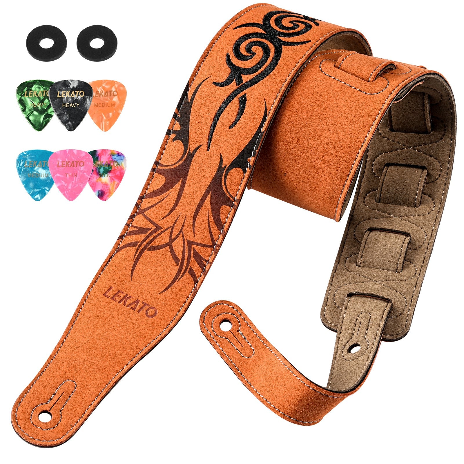 LEKATO LGS-10 Gitarrengurt-Set aus Wildleder und Samt 