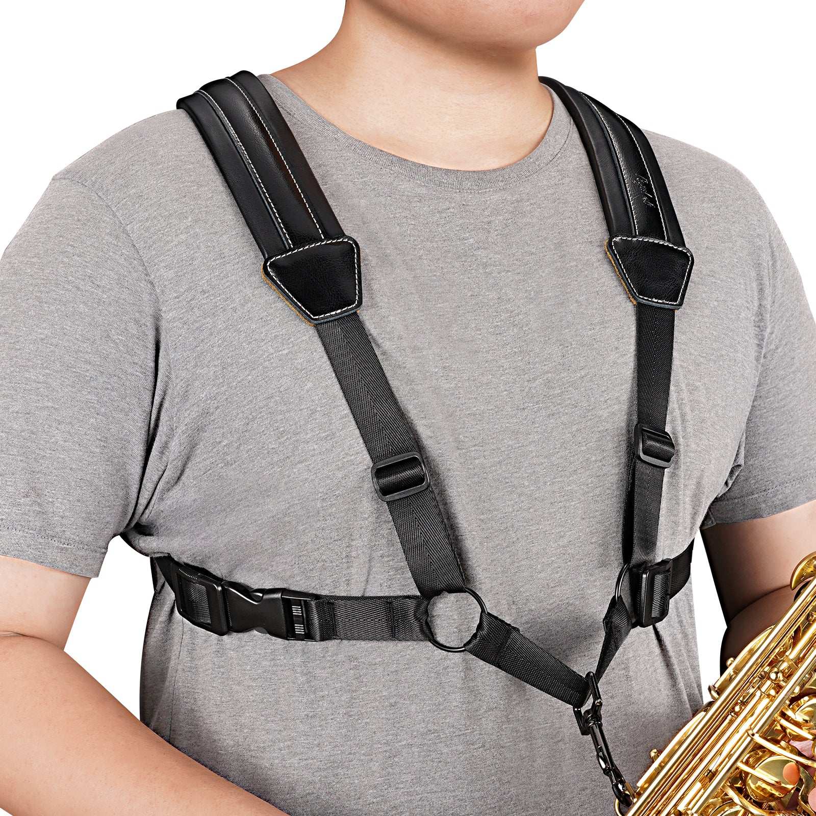 POGOLAB Saxophone Harness Double Shoulder Adjustable Soft Leather Strap