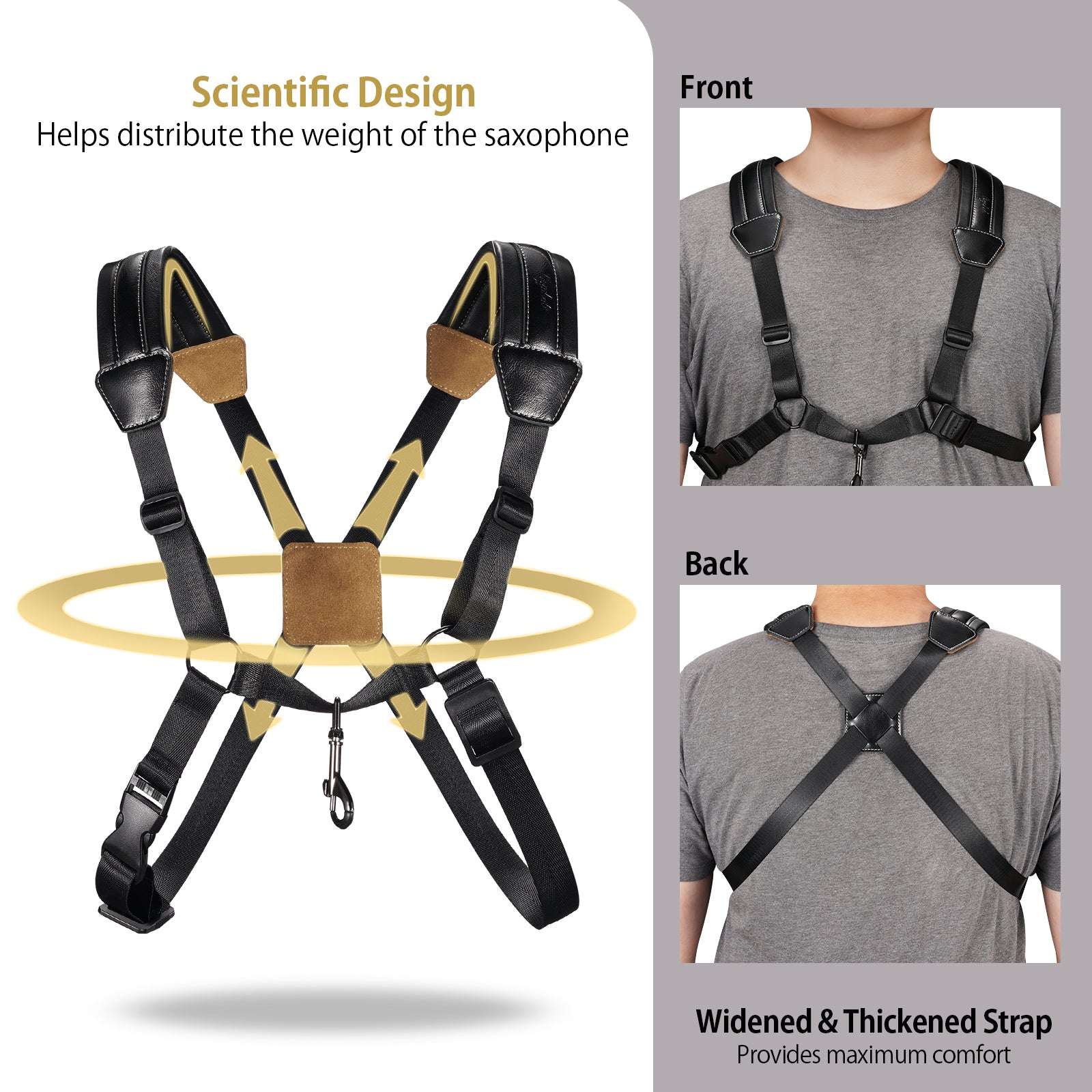 POGOLAB Saxophone Harness Double Shoulder Adjustable Soft Leather Strap