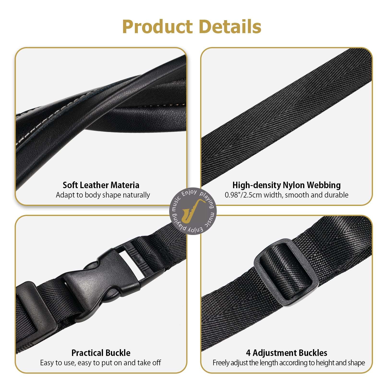 POGOLAB Saxophone Harness Double Shoulder Adjustable Soft Leather Strap