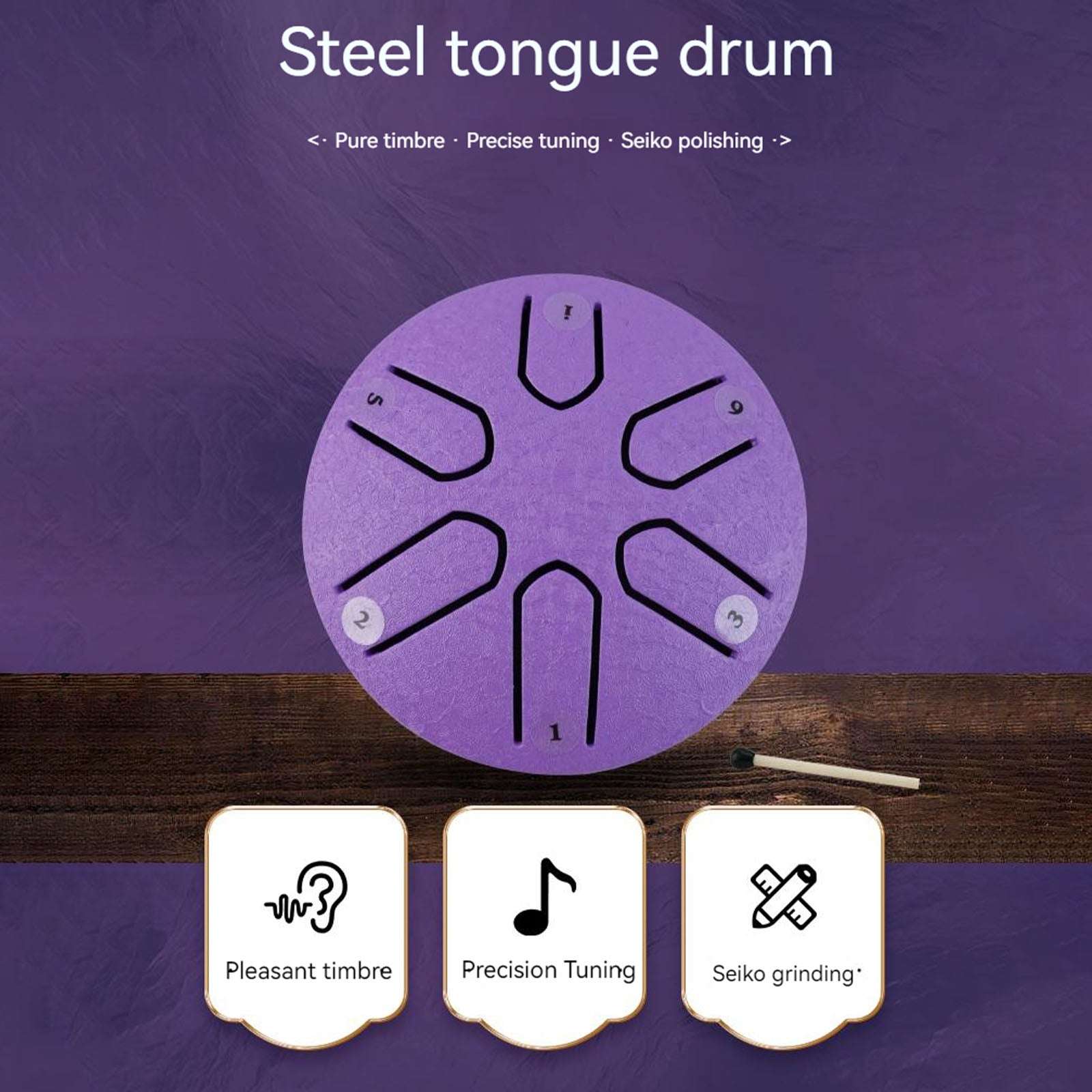 LEKATO 3" Tongue Drum 6 Notes A5 Major Tune Titanium Gold Steel