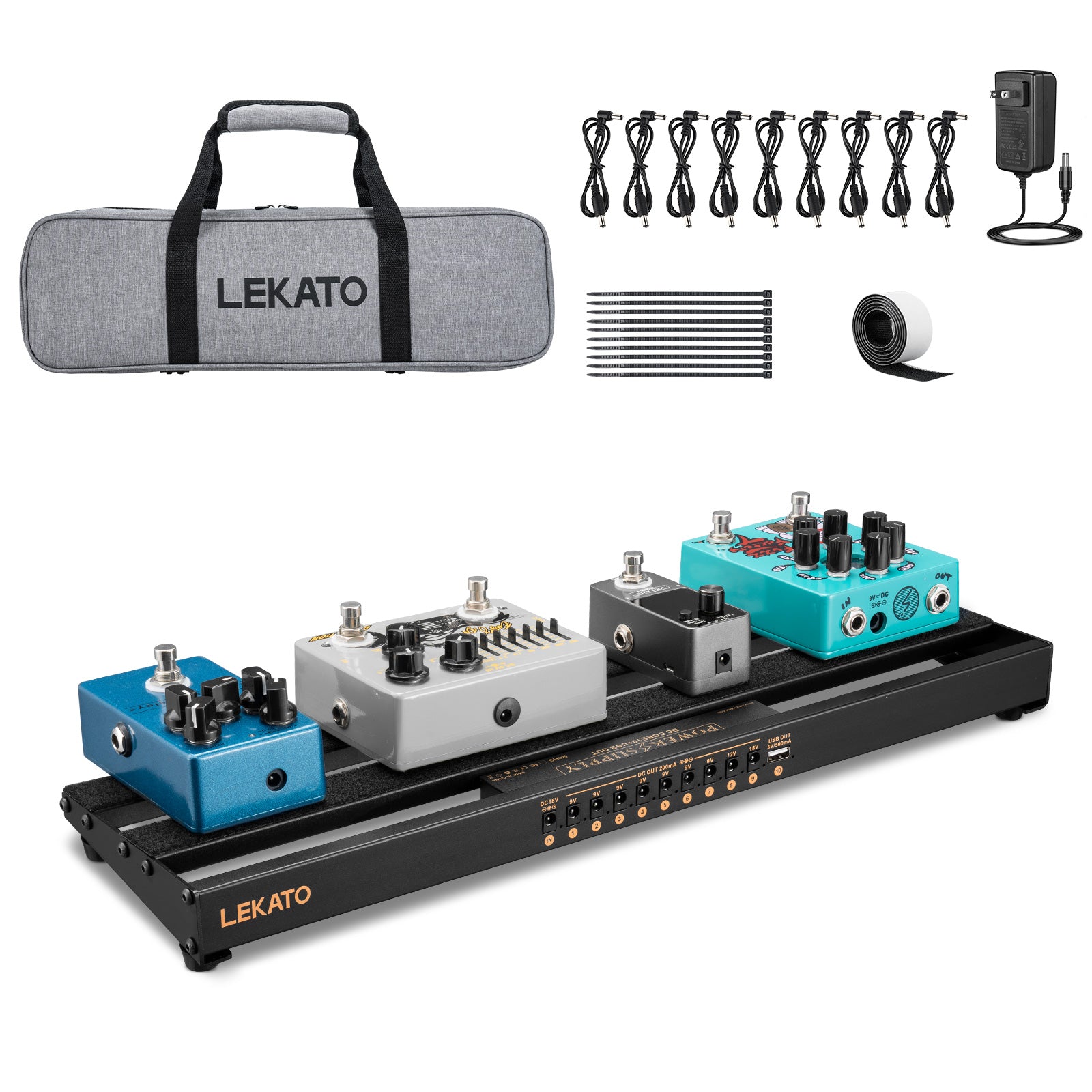LEKATO PR-01 Gitarren-Pedalboard mit Tasche für Stromversorgungskabel 