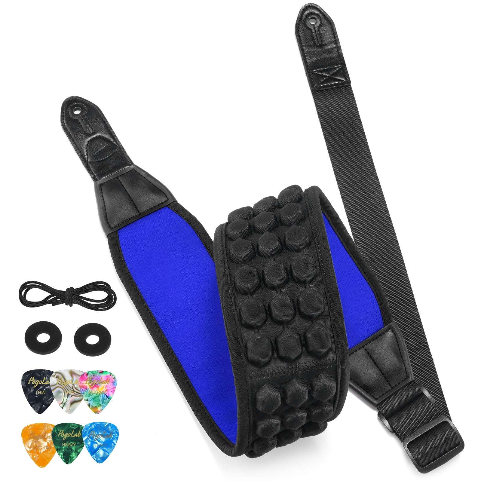 (Only US)POGOLAB Guitar Bass Strap 3.5" Wide Air Cell Cushions Neoprene Padded 47"-55"