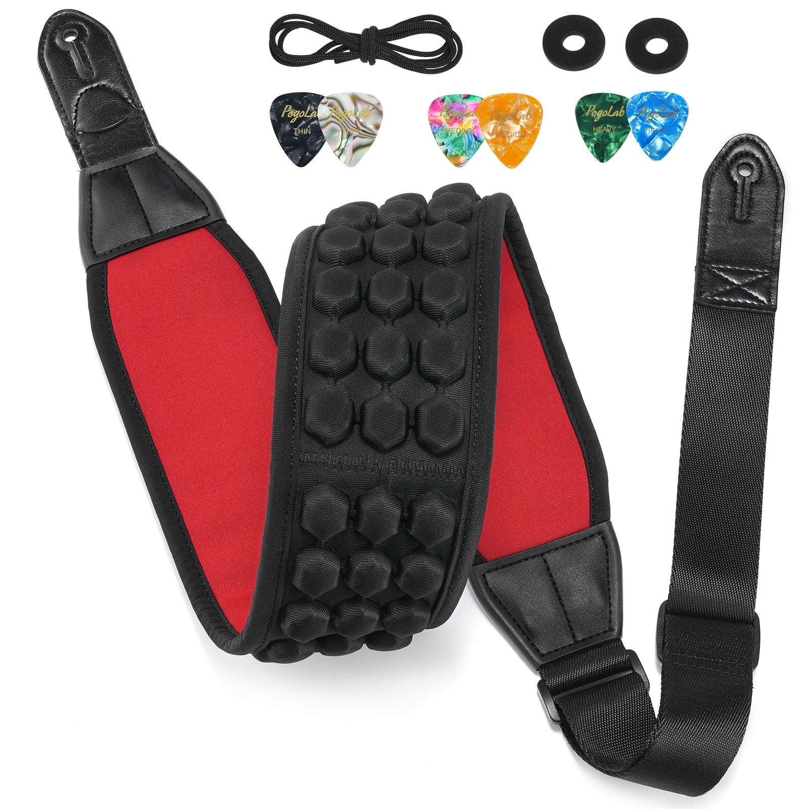 (Only US)POGOLAB Guitar Bass Strap 3.5" Wide Air Cell Cushions Neoprene Padded 47"-55"