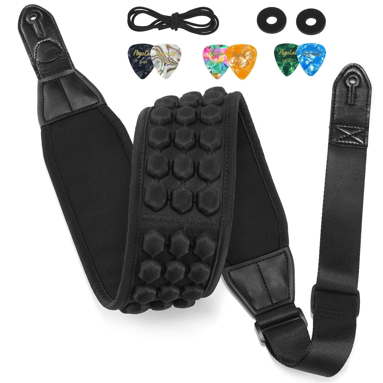 (Only US)POGOLAB Guitar Bass Strap 3.5" Wide Air Cell Cushions Neoprene Padded 47"-55"