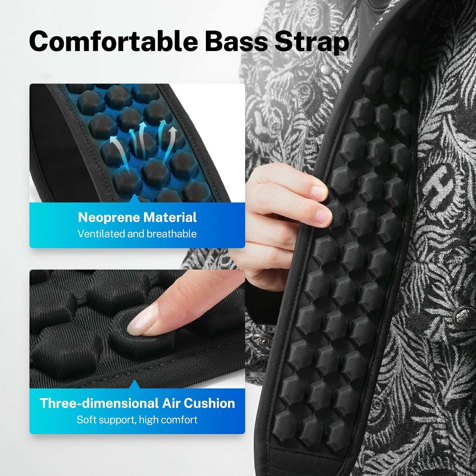 (Only US)POGOLAB Guitar Bass Strap 3.5" Wide Air Cell Cushions Neoprene Padded 47"-55"