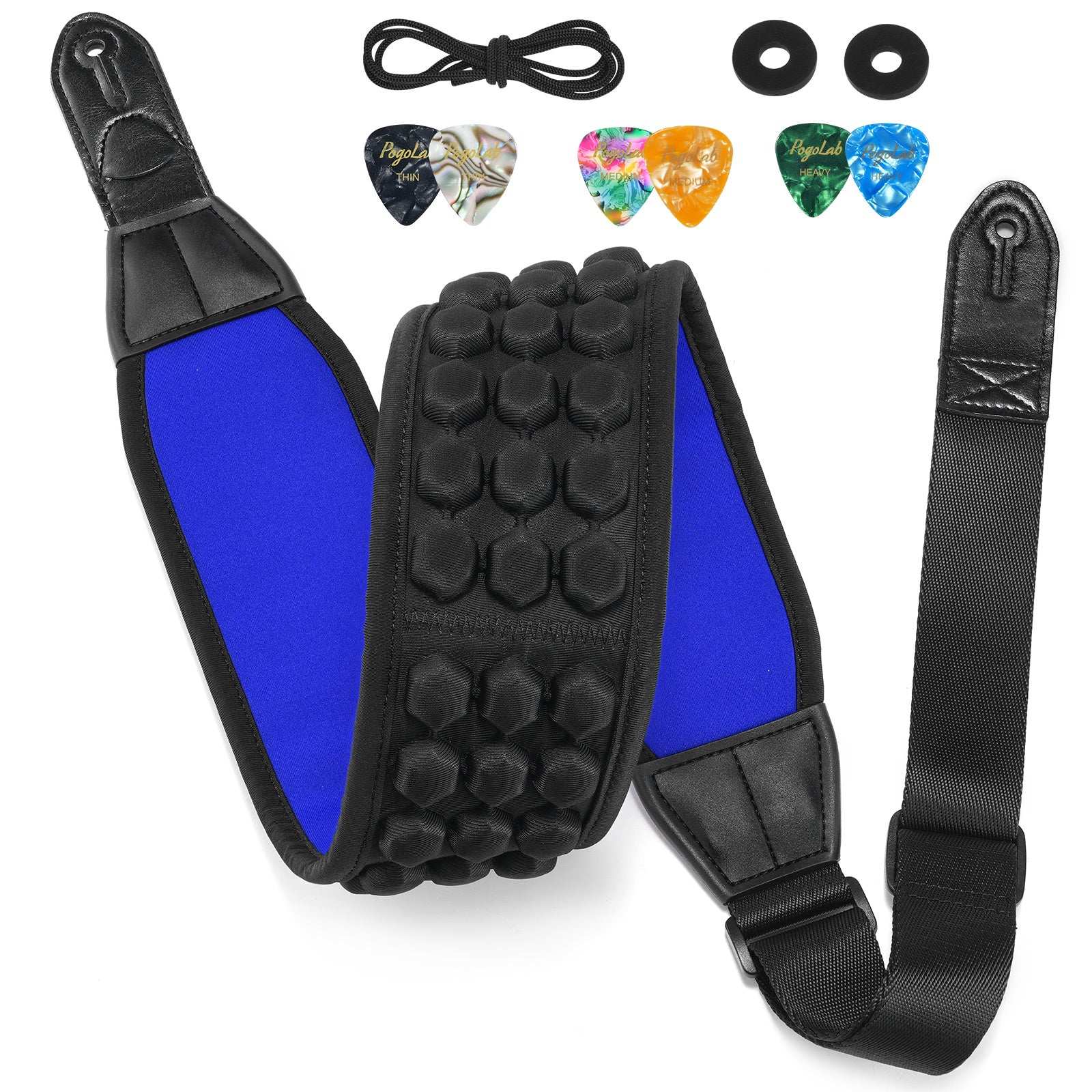(Only US)POGOLAB Guitar Bass Strap 3.5" Wide Air Cell Cushions Neoprene Padded 47"-55"