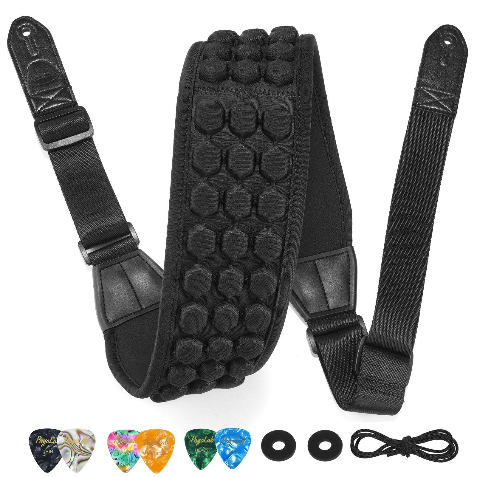 POGOLAB Guitar Bass Strap 3.5" Wide Air Cell Cushions Neoprene Padded 53"-64"