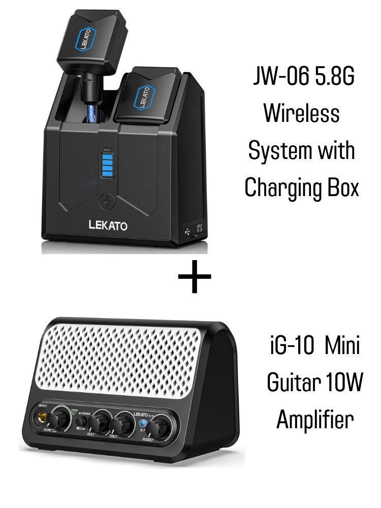 LEKATO JW-06 5.8GHz Wireless Guitar System with Charging Box