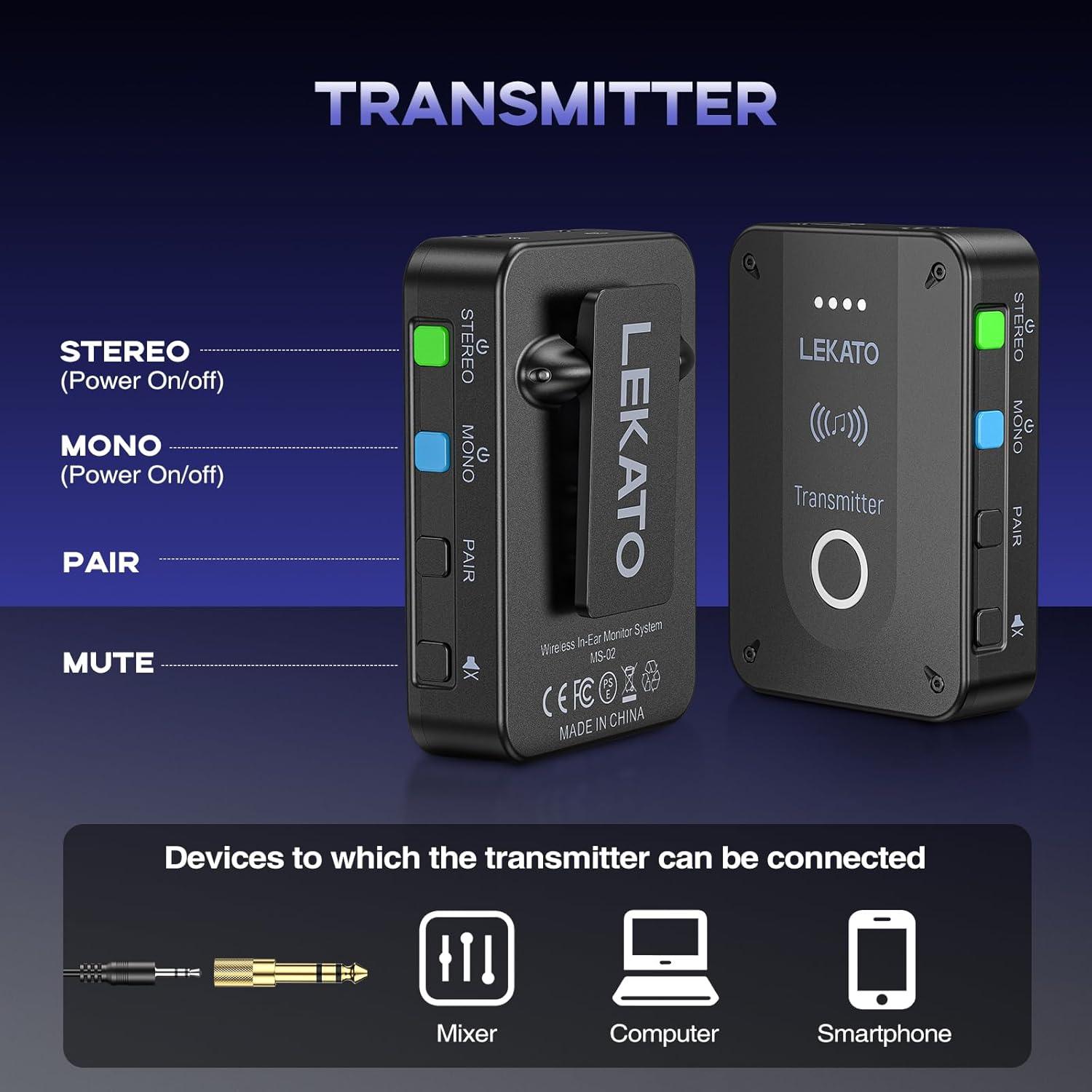 LEKATO MS-02 In Ear Monitor 2.4G Stereo Wireless System - LEKATO - Buy Musical Instruments, Pedals, Wireless, Drum, Pro Audio & More