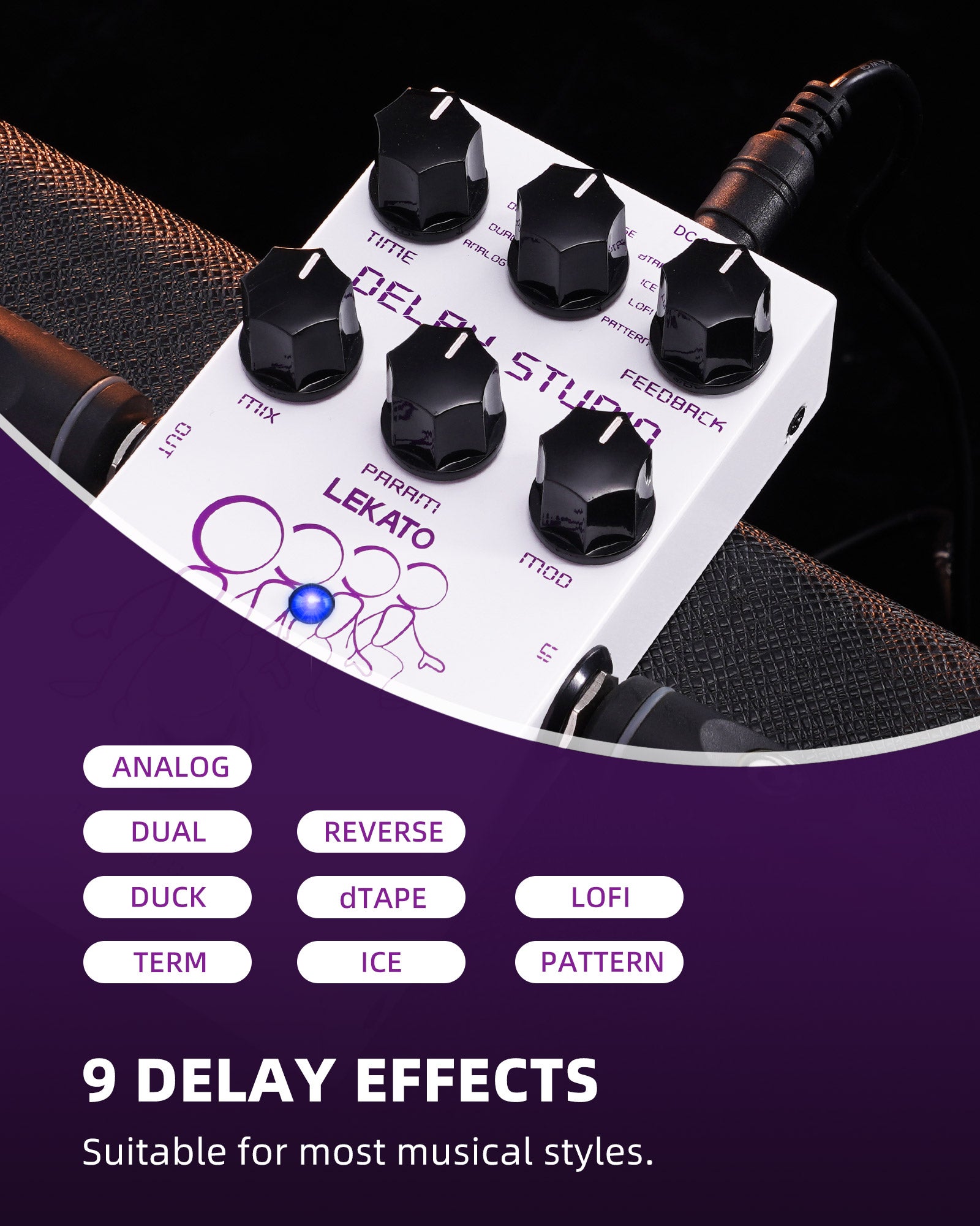 LEKATO EP-04 DELAY STUDIO Reverse Delay Guitar Effect Pedal