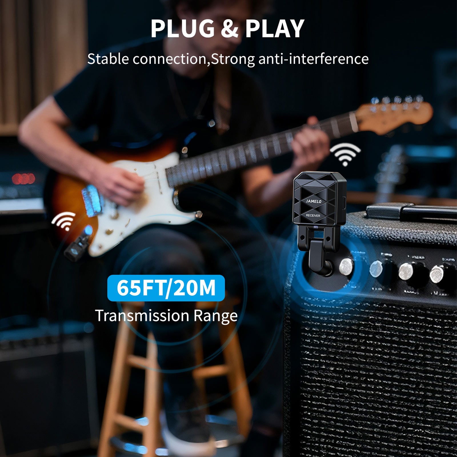 JAMELO WS-200 2.4GHz Guitar Wireless Systems with Charging Case