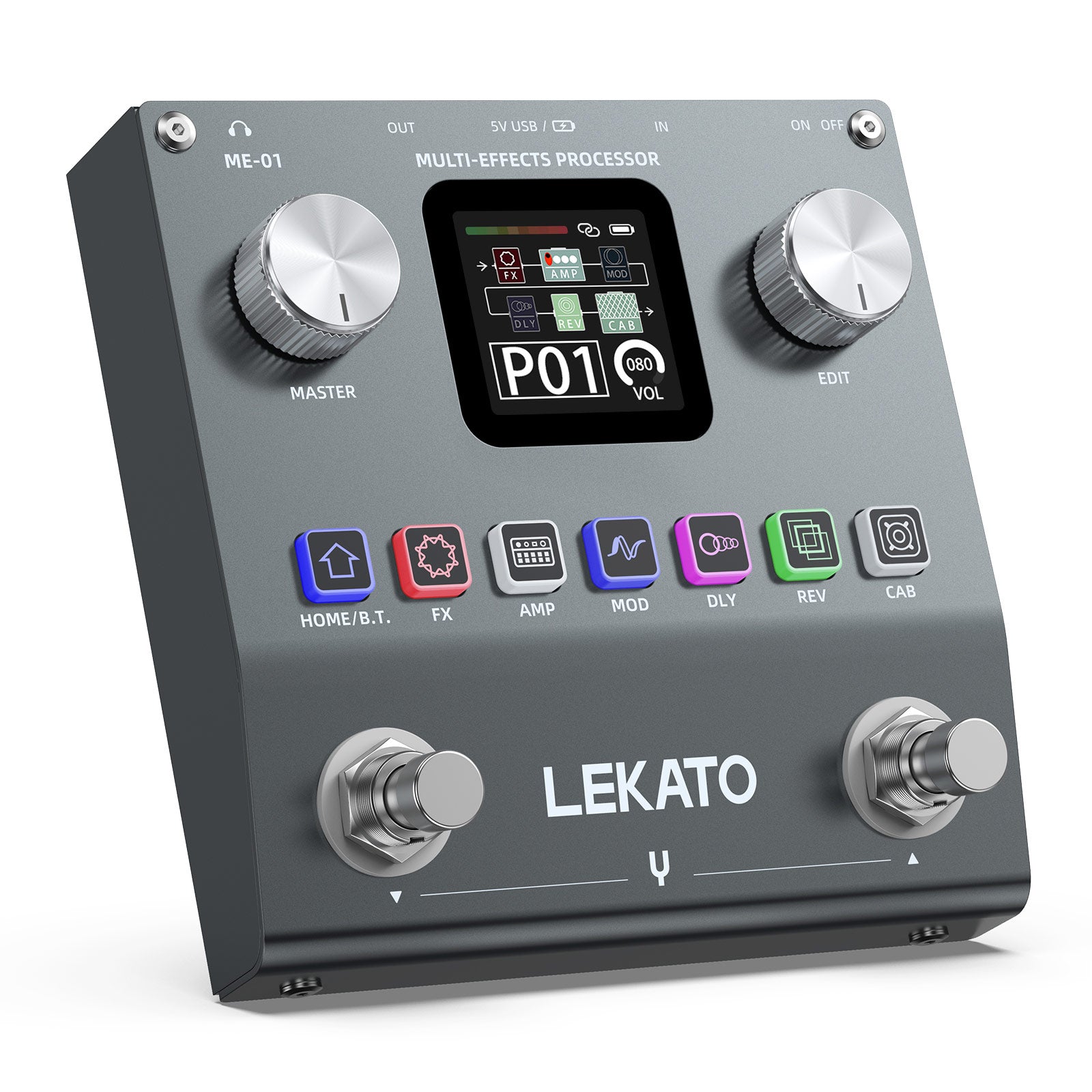 LEKATO ME-01 Multi Effects Processor Guitar Pedal w/6 Effects Modules 80 Presets 20 IRs