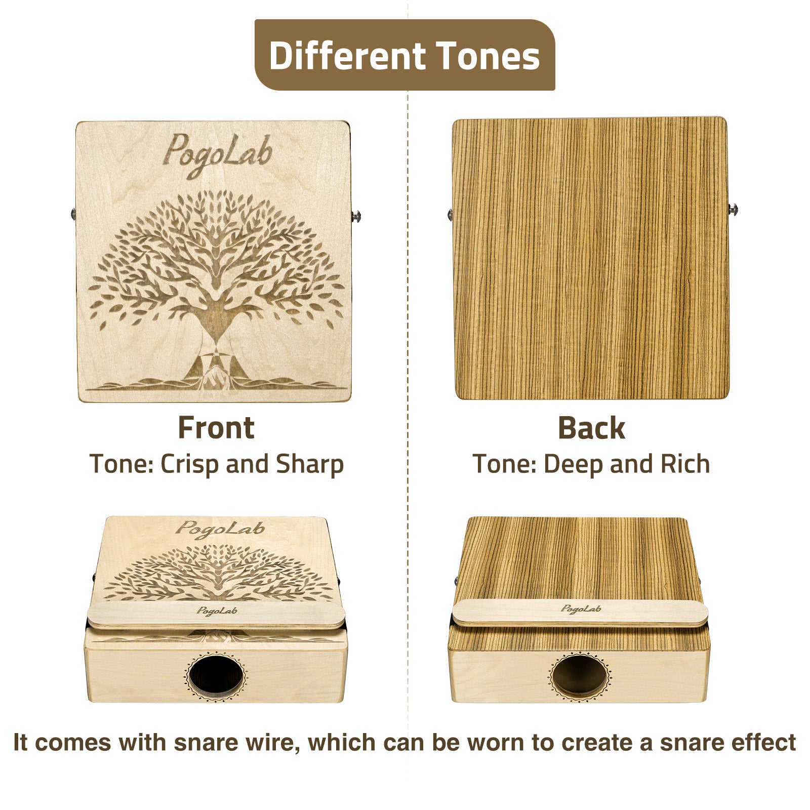 POGOLAB Portable Cajon Drum Multi-Tone Travel Drum Box