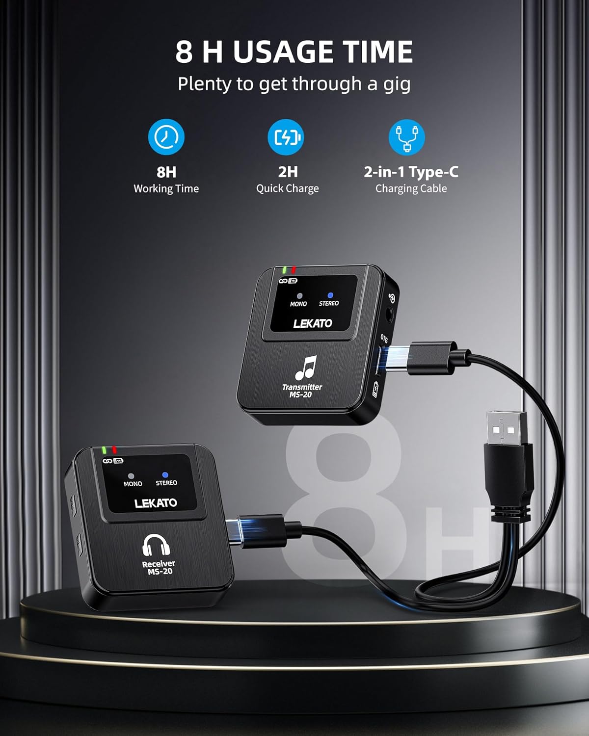 LEKATO MS-20 In Ear Monitor 2.4G Stereo Wireless System