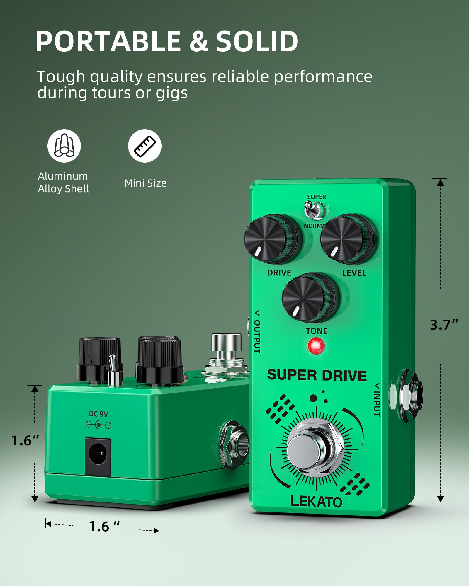 LEKATO OD-02 SUPER DRIVE Guitar Pedal TS Green Box Overdrive Super/Normal Modes