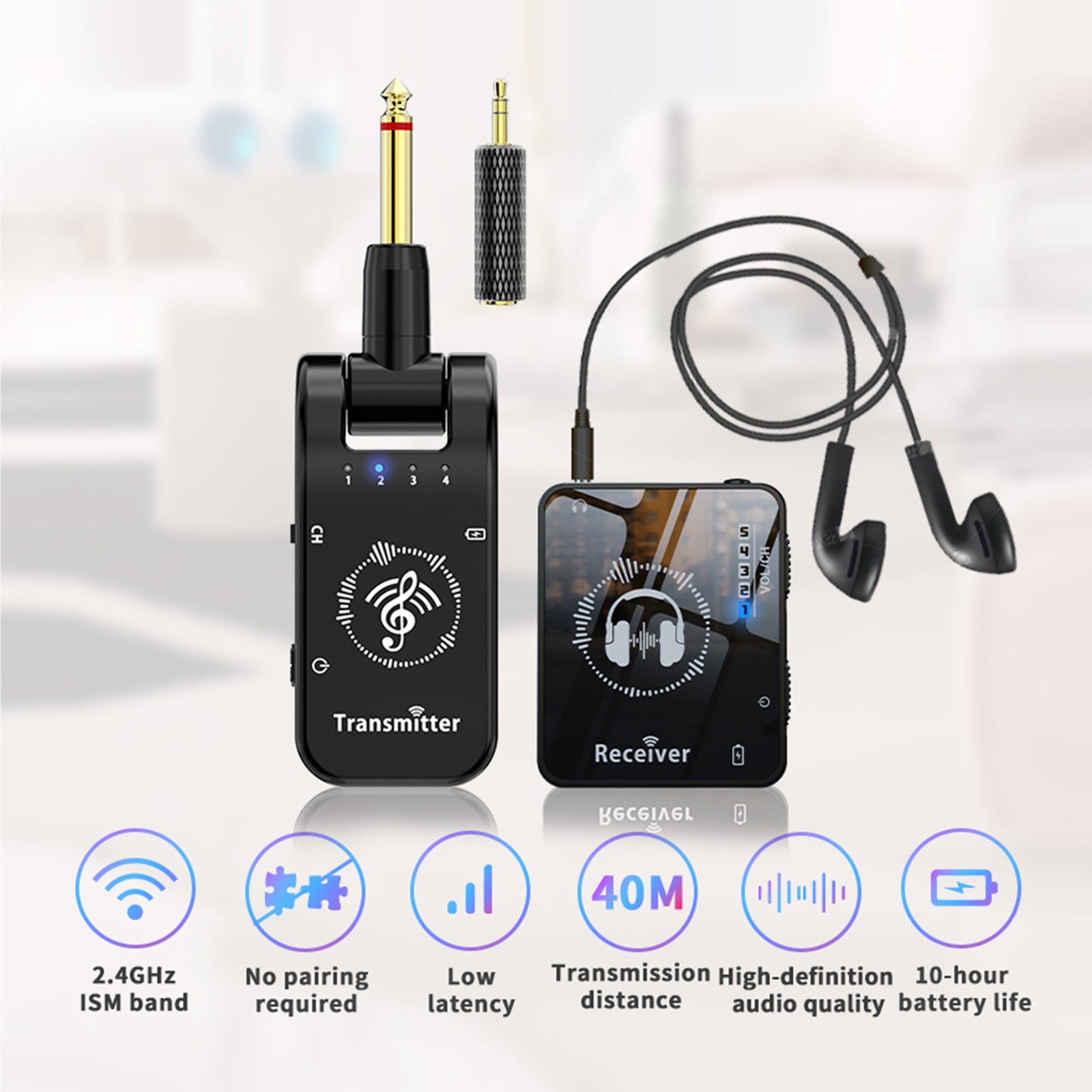 2.4G Wireless In-Ear Monitor System with Rechargeable Transmitter Receiver