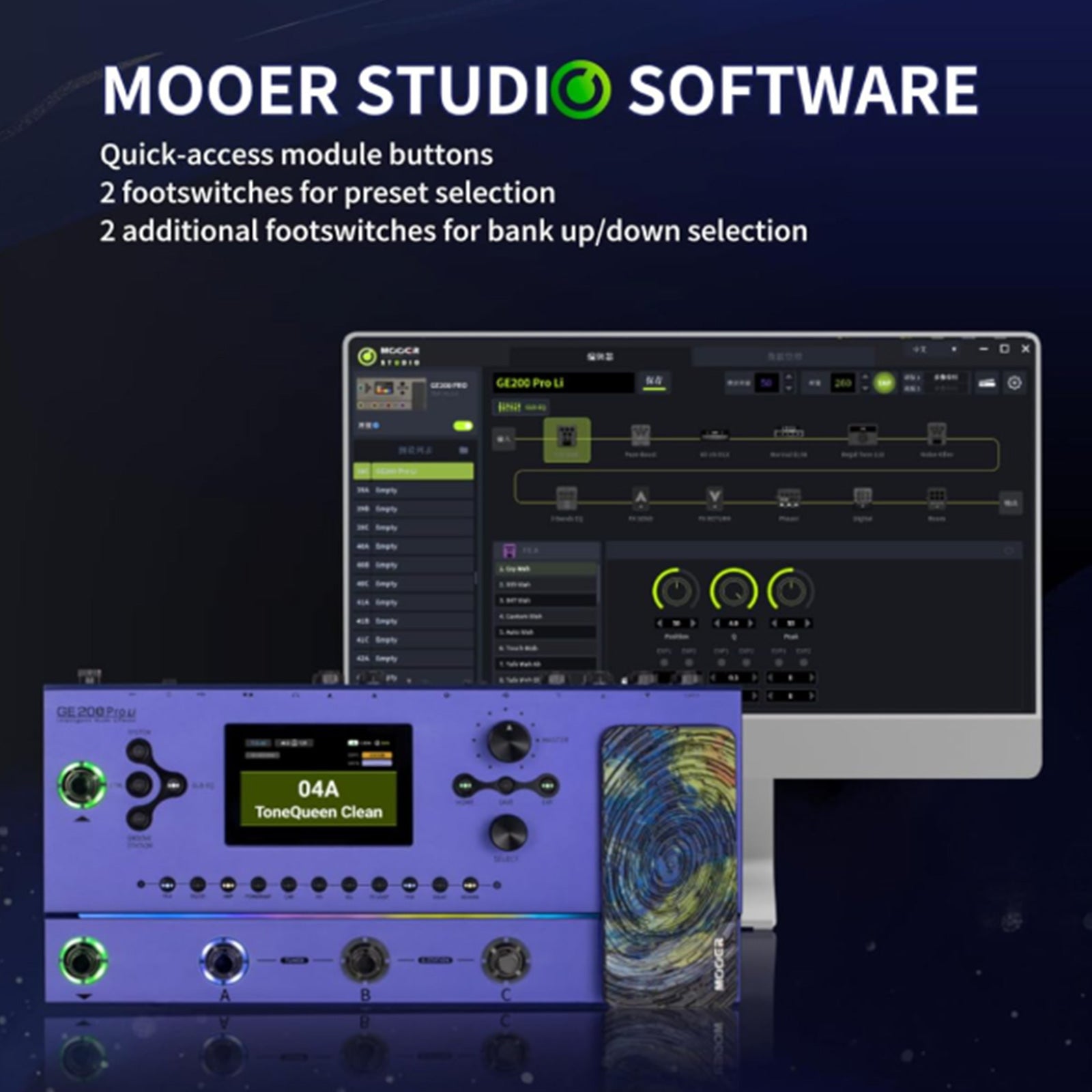 MOOER GE200 Pro Li Gitarren-Multieffektpedal Lila 