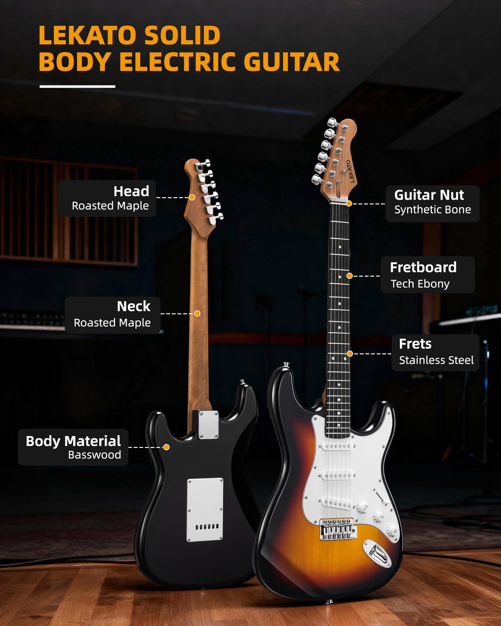 LEKATO ST-02 Electric Guitar Set 39 Inch SSS Pickups Guitar